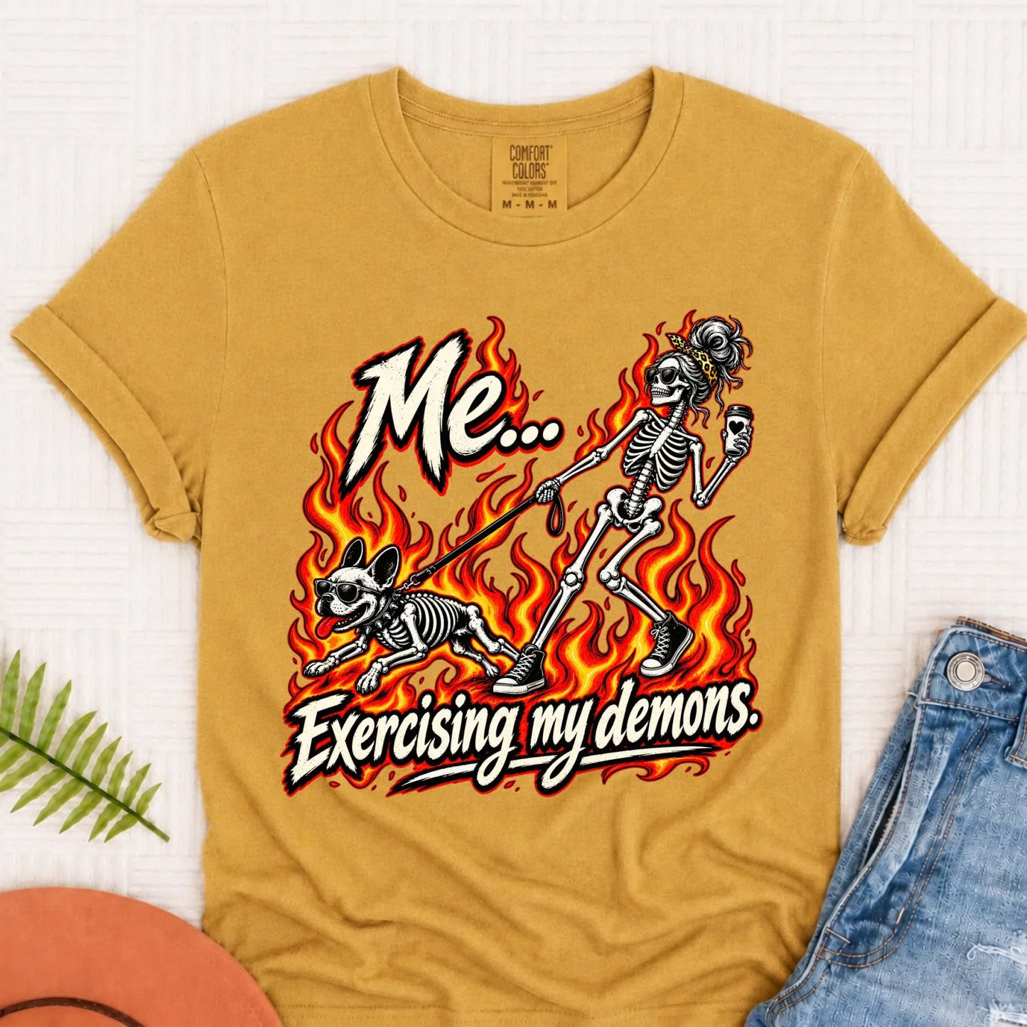 T-Shirt Mustard / S Frenchie Funny Demons Halloween Unisex Tshirt