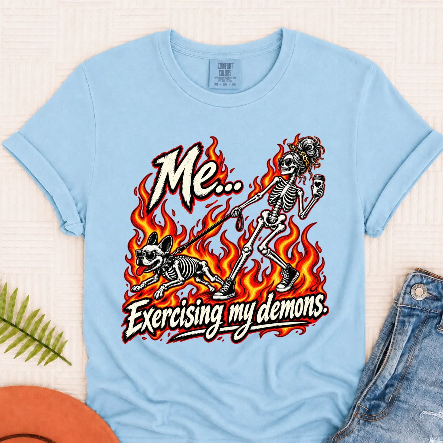 T-Shirt Chambray / S Frenchie Funny Demons Halloween Unisex Tshirt