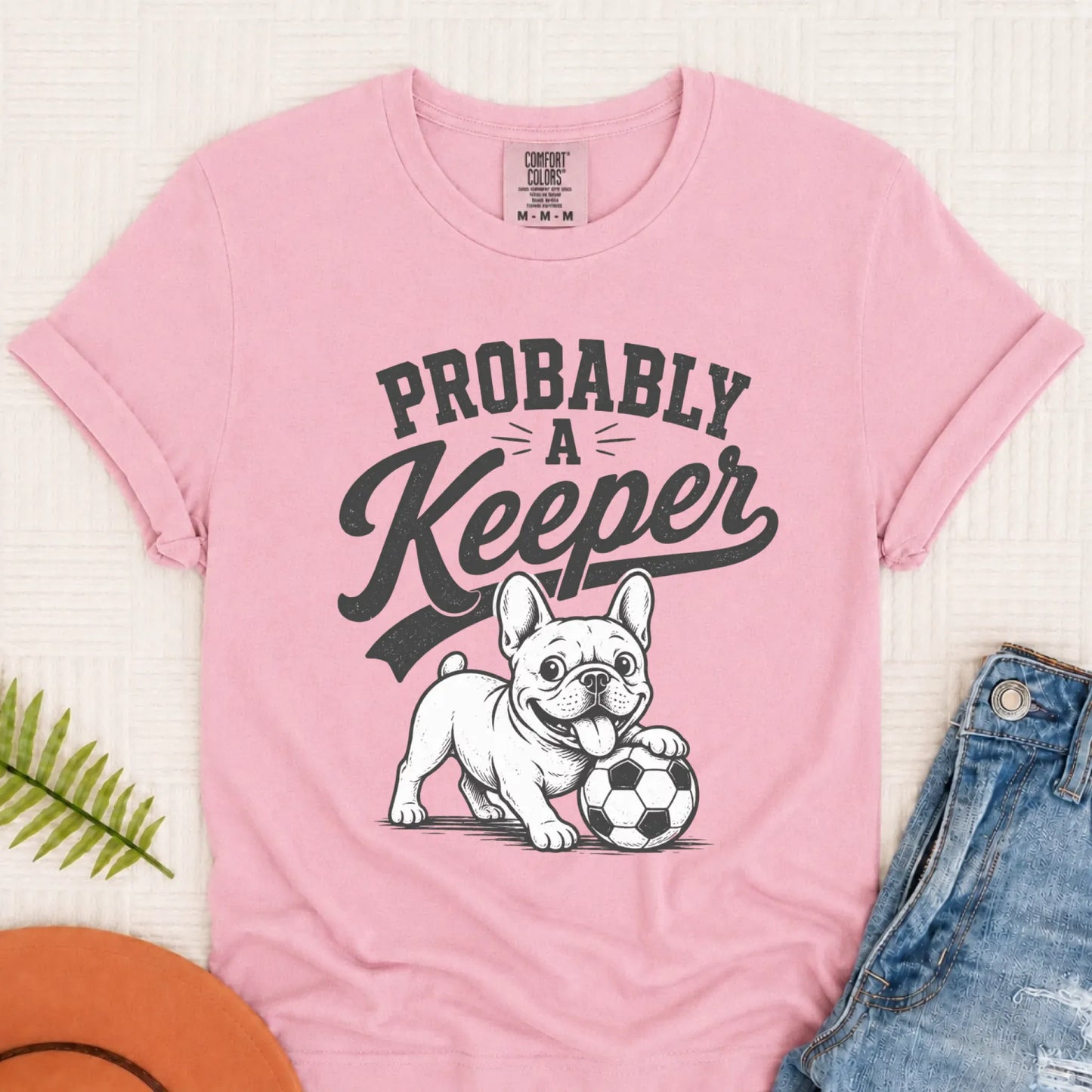 Frenchie Funny Soccer Keeper Unisex TShirt Blossom