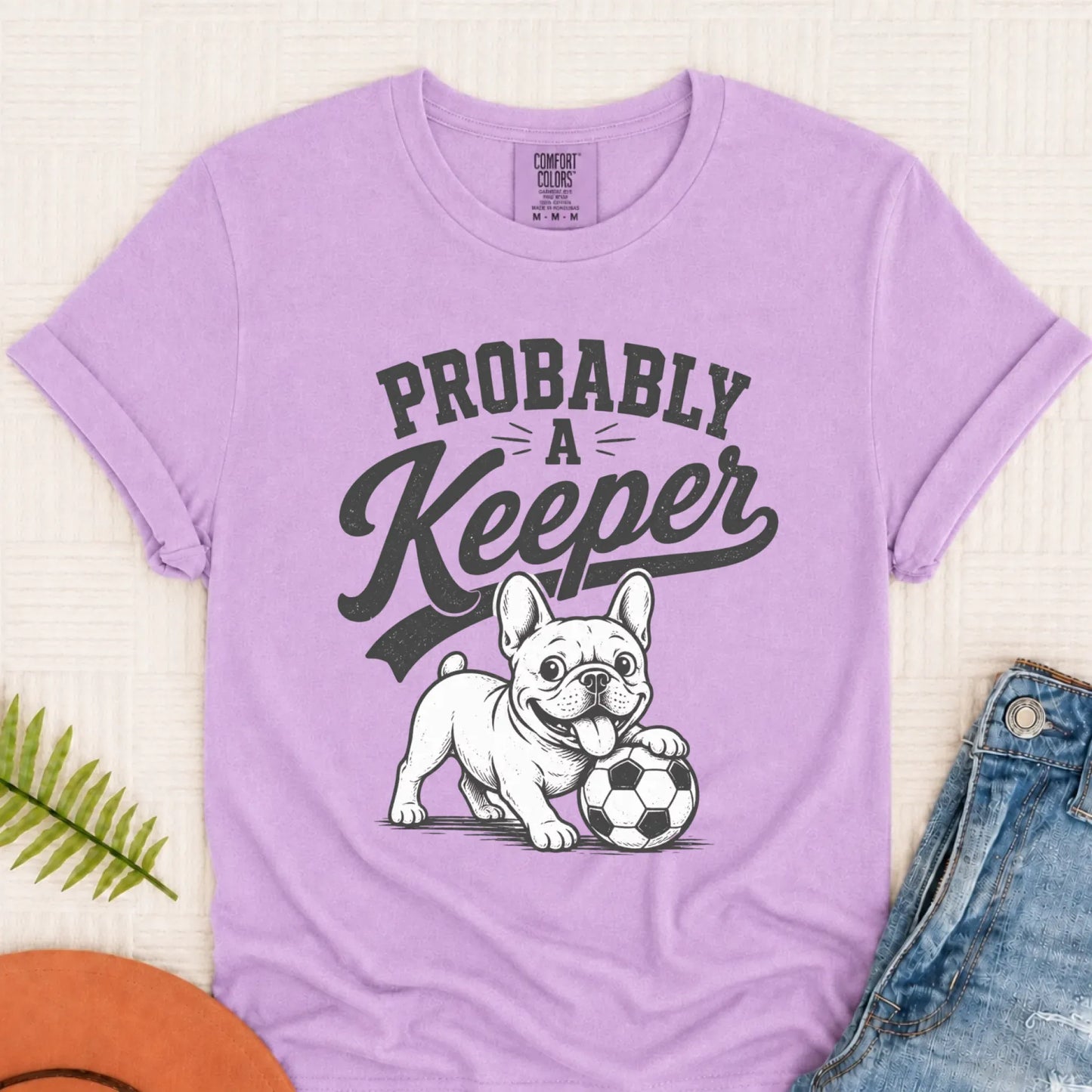 Frenchie Funny Soccer Keeper Unisex TShirt Orchid