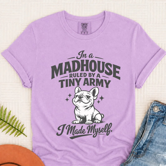 Frenchie Funny Tiny Army Unisex TShirt Orchid
