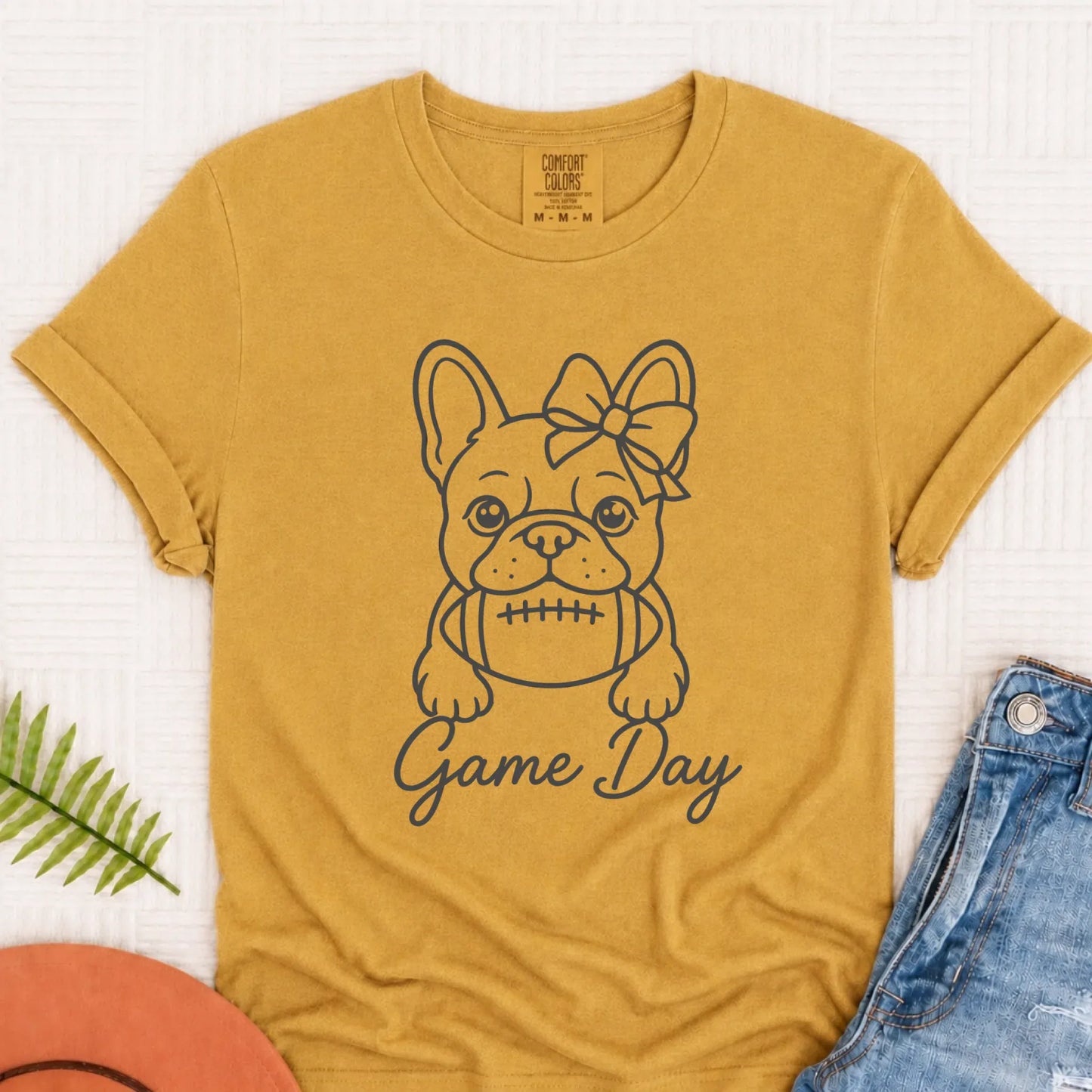 Frenchie Game Day Minimalist Unisex Tshirt Mustard