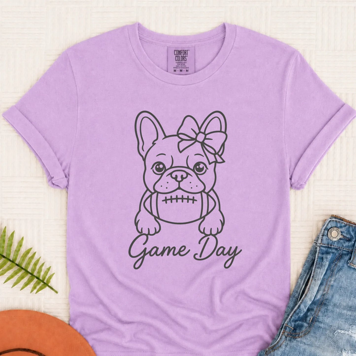 Frenchie Game Day Minimalist Unisex Tshirt Orchid