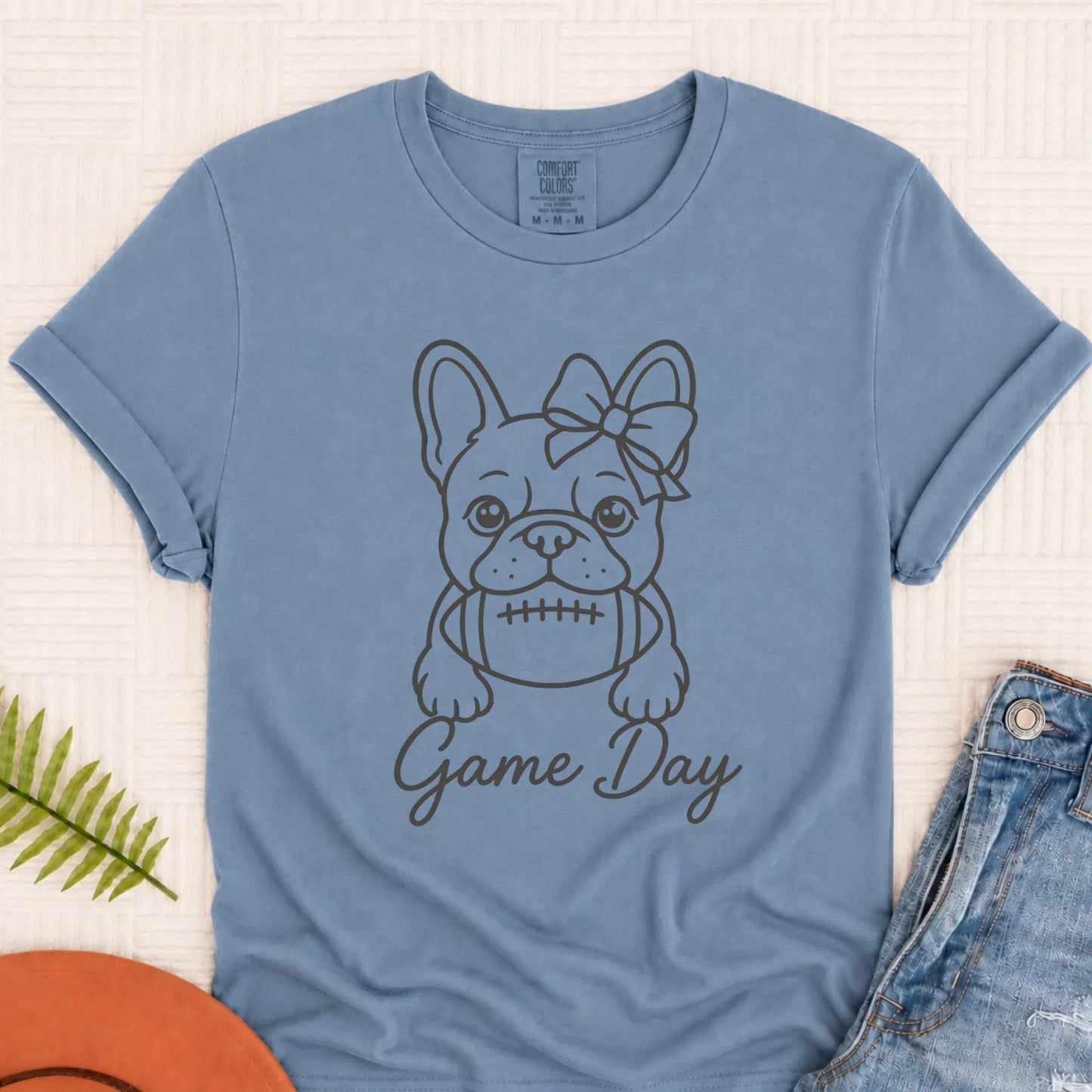 Frenchie Game Day Minimalist Unisex Tshirt Blue Jean