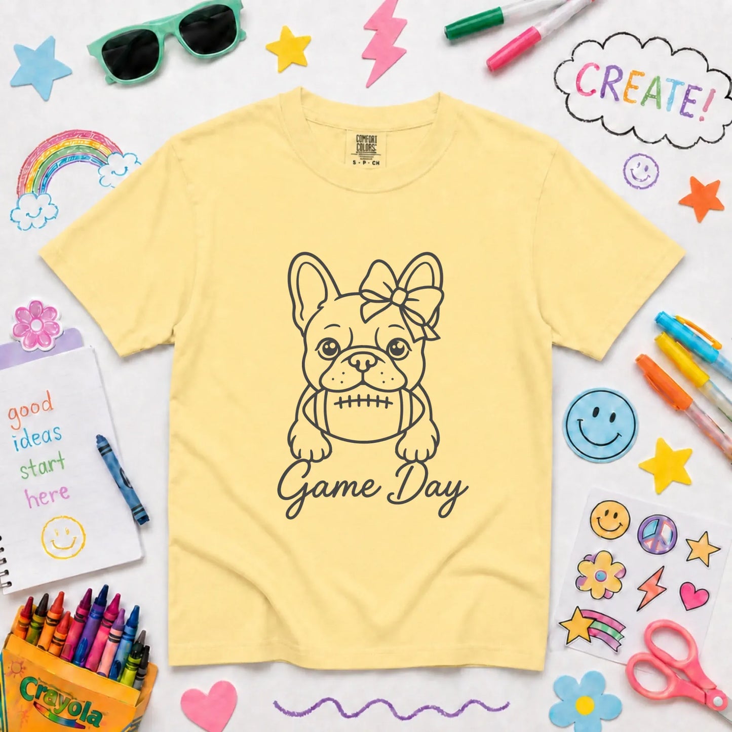 Frenchie Game Day Minimalist Unisex YOUTH Tshirt Butter