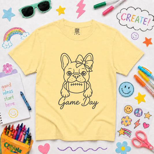 Frenchie Game Day Minimalist Unisex YOUTH Tshirt Butter