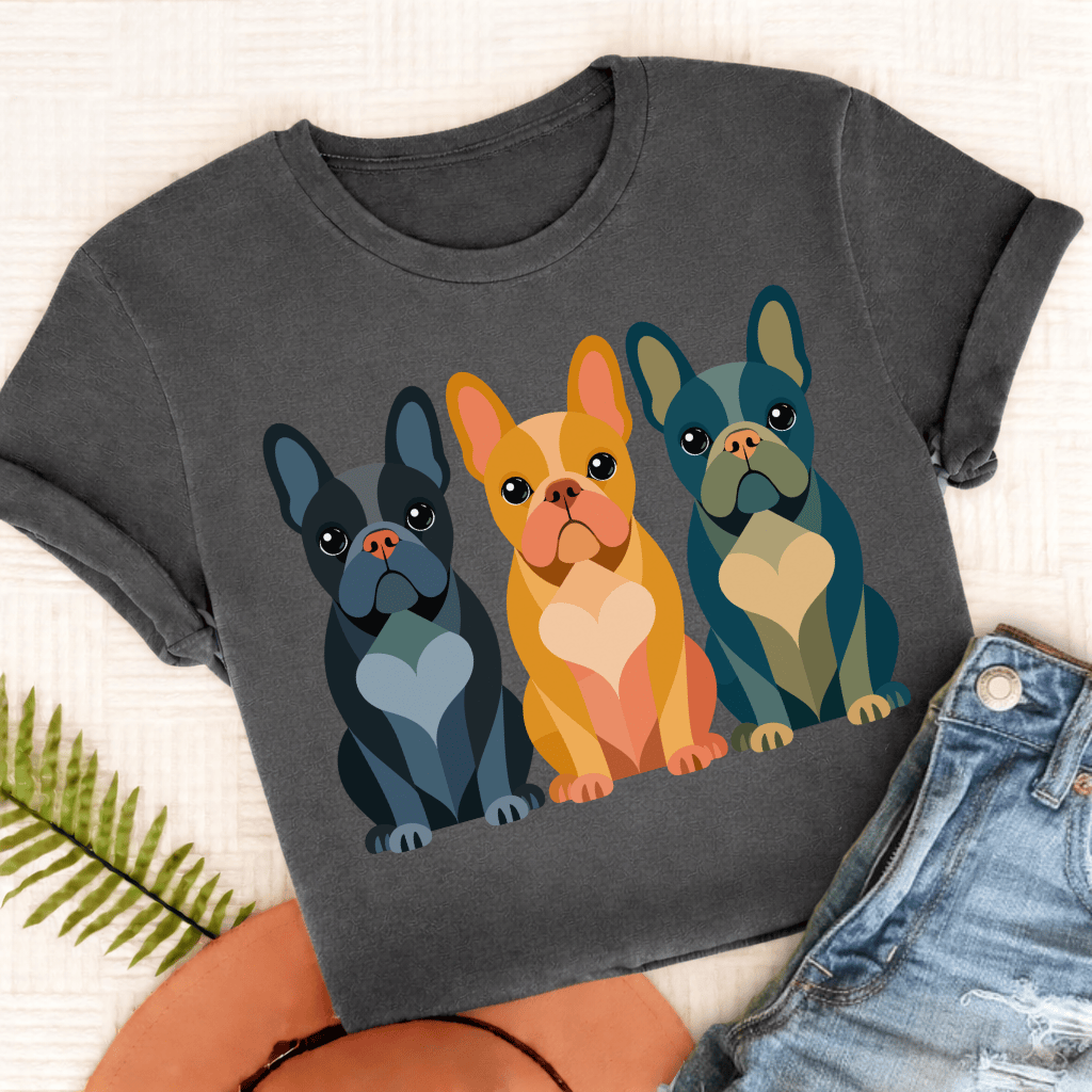 Frenchie Geometric Heart Unisex TShirt Comfort Colors Pepper