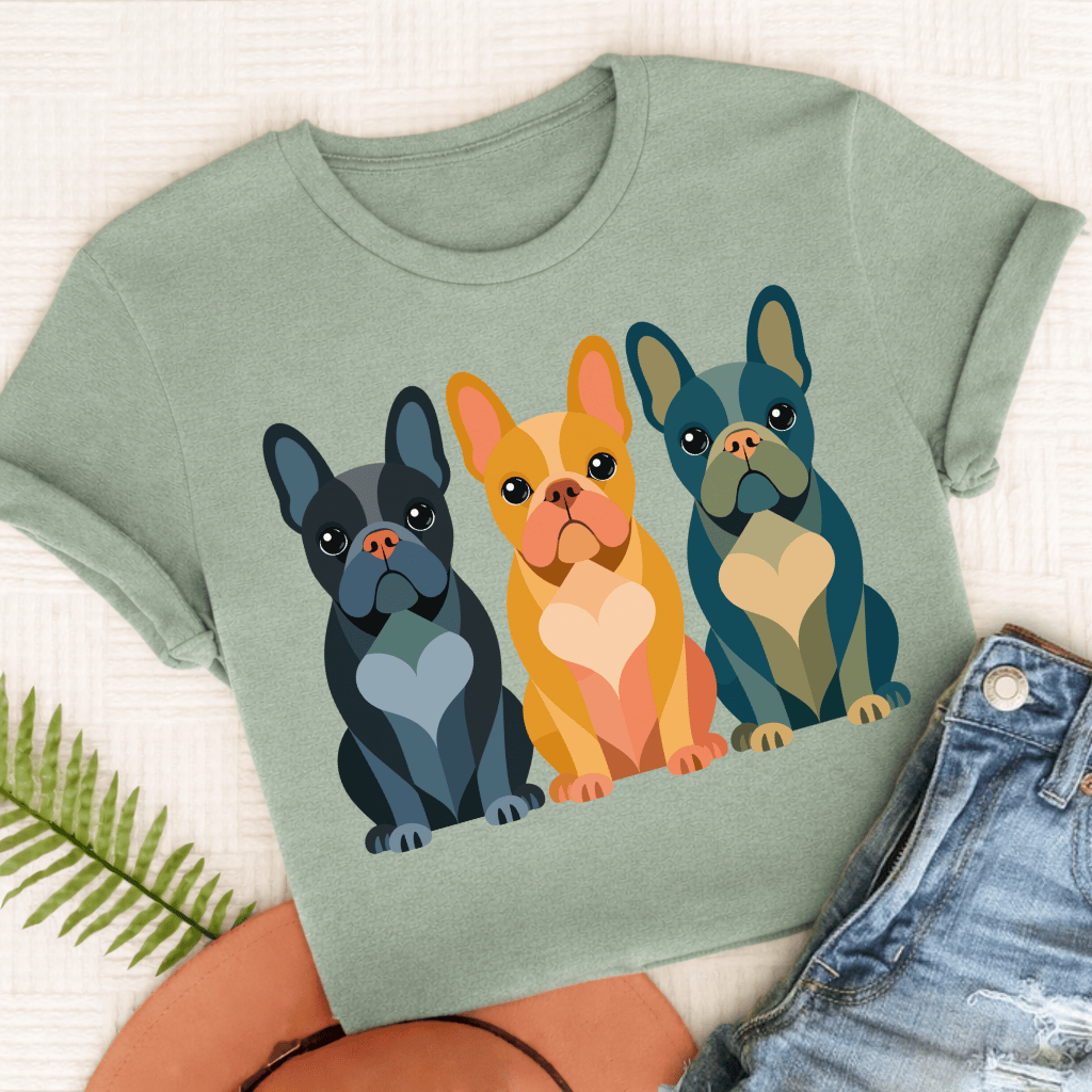 Frenchie Geometric Heart Unisex TShirt Comfort Colors Bay