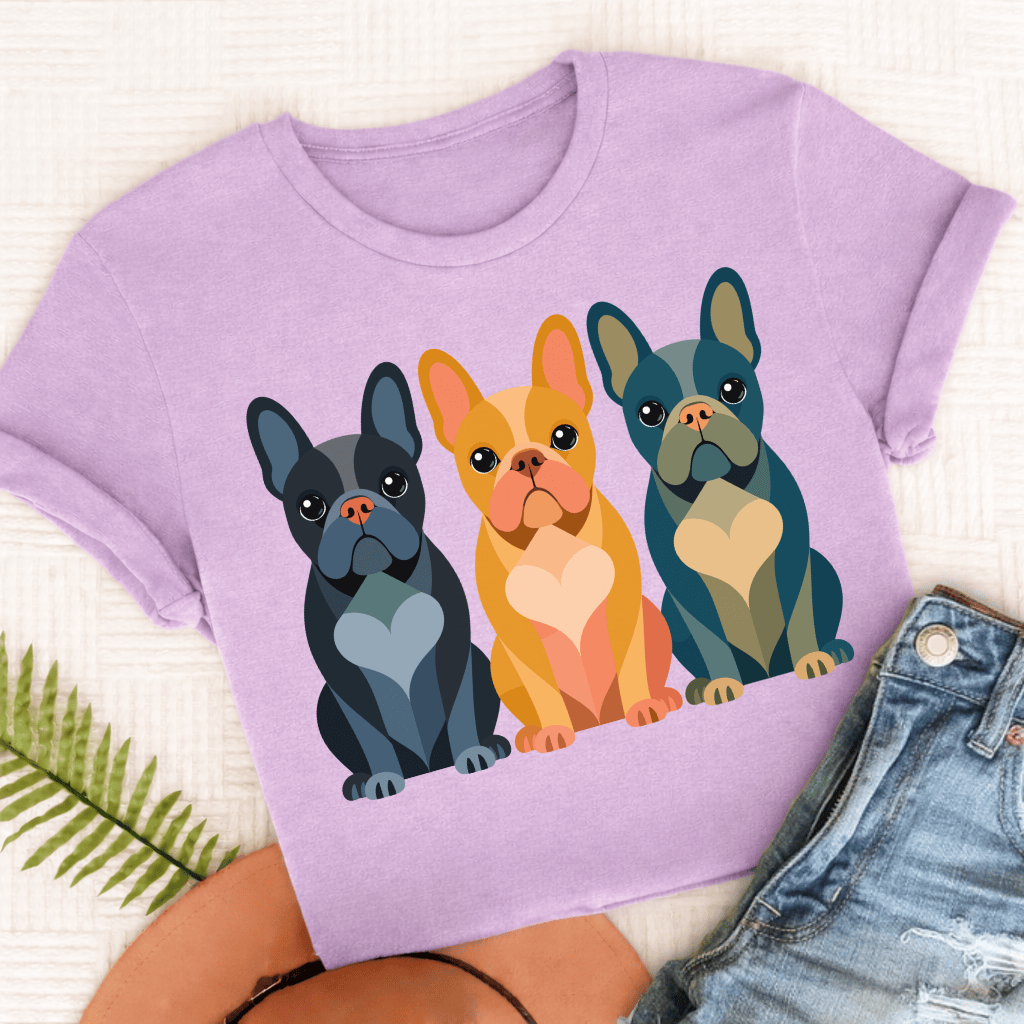 Frenchie Geometric Heart Unisex TShirt Comfort Colors Orchid