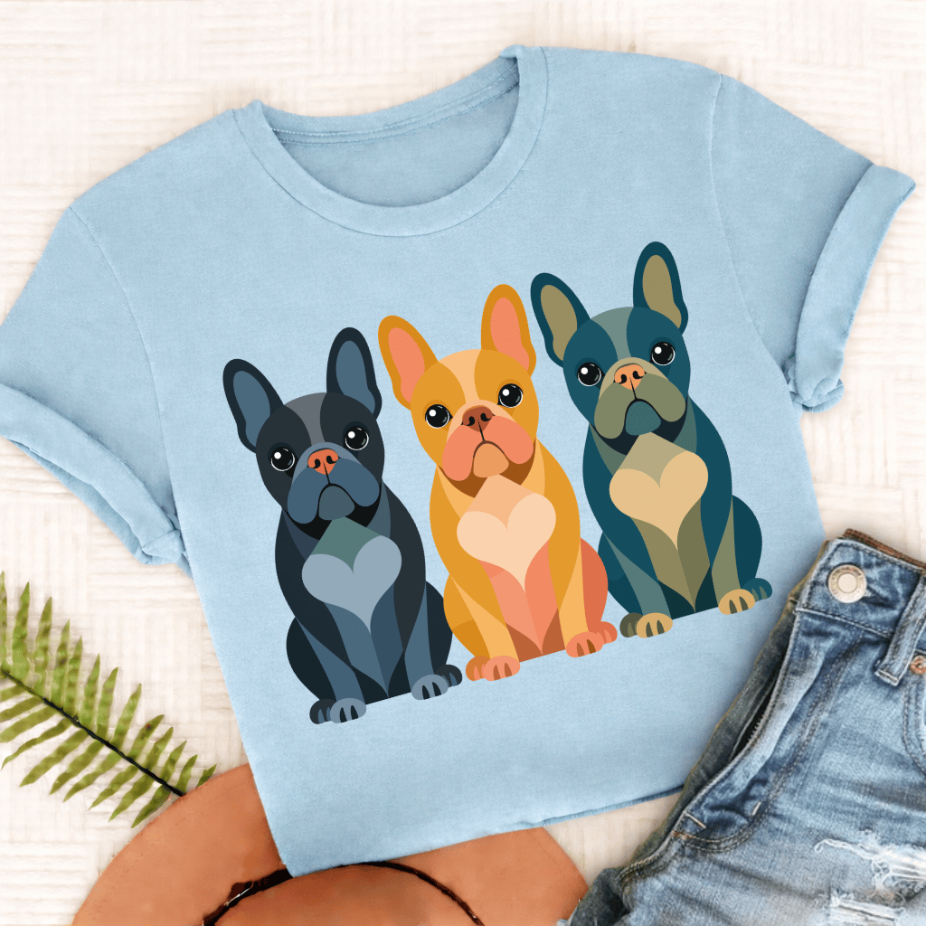 Frenchie Geometric Heart Unisex TShirt Comfort Colors Chambray