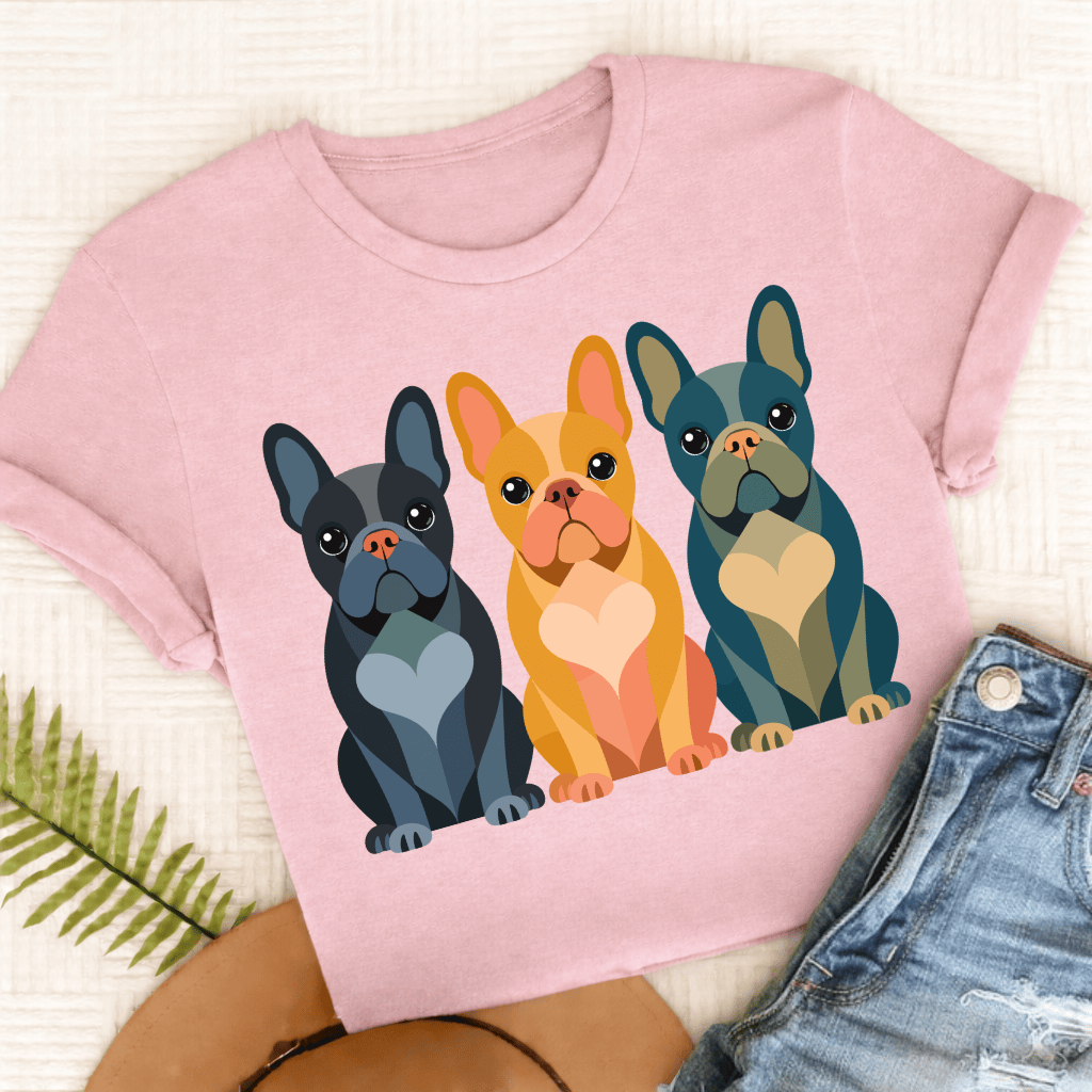 Frenchie Geometric Heart Unisex TShirt Comfort colors Blossom