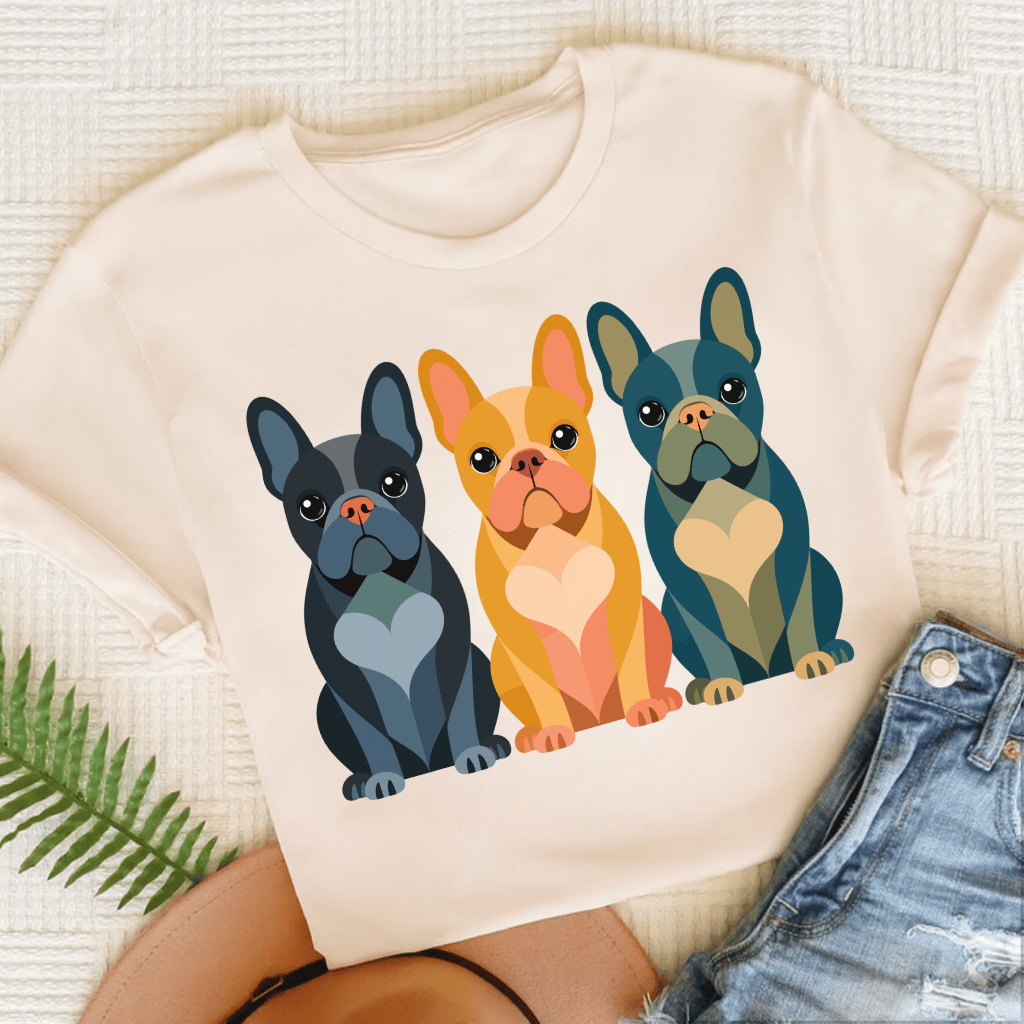 Frenchie Geometric Heart Unisex TShirt Natural