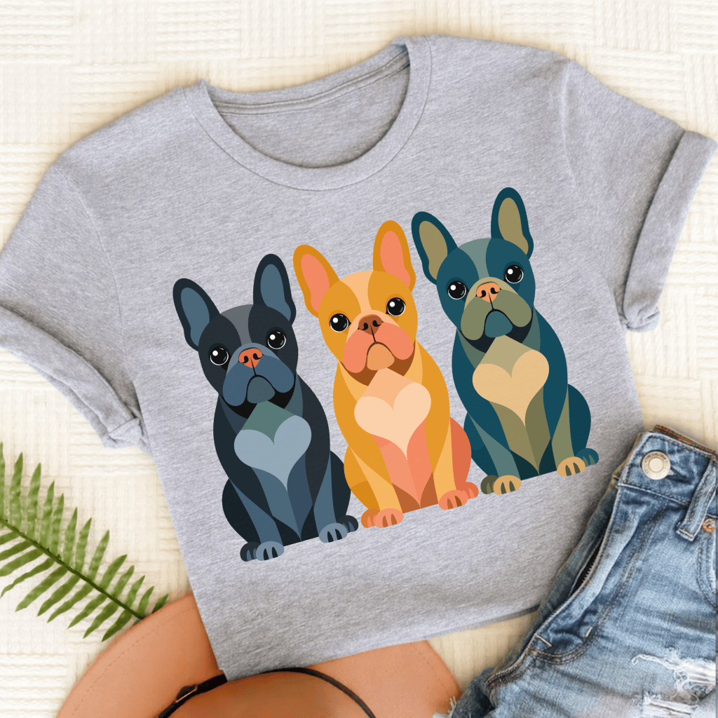 Frenchie Geometric Heart Unisex TShirt Sport Grey