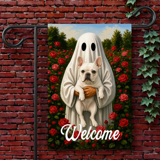 Frenchie Ghost Halloween Garden Flag 12'' × 18''