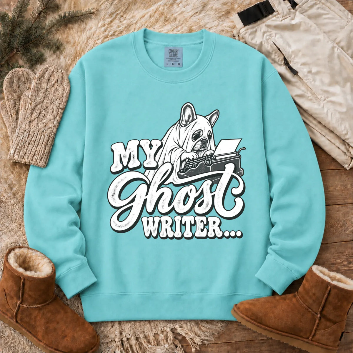 Frenchie Ghost Writer Halloween Unisex Sweatshirt Chalky Mint
