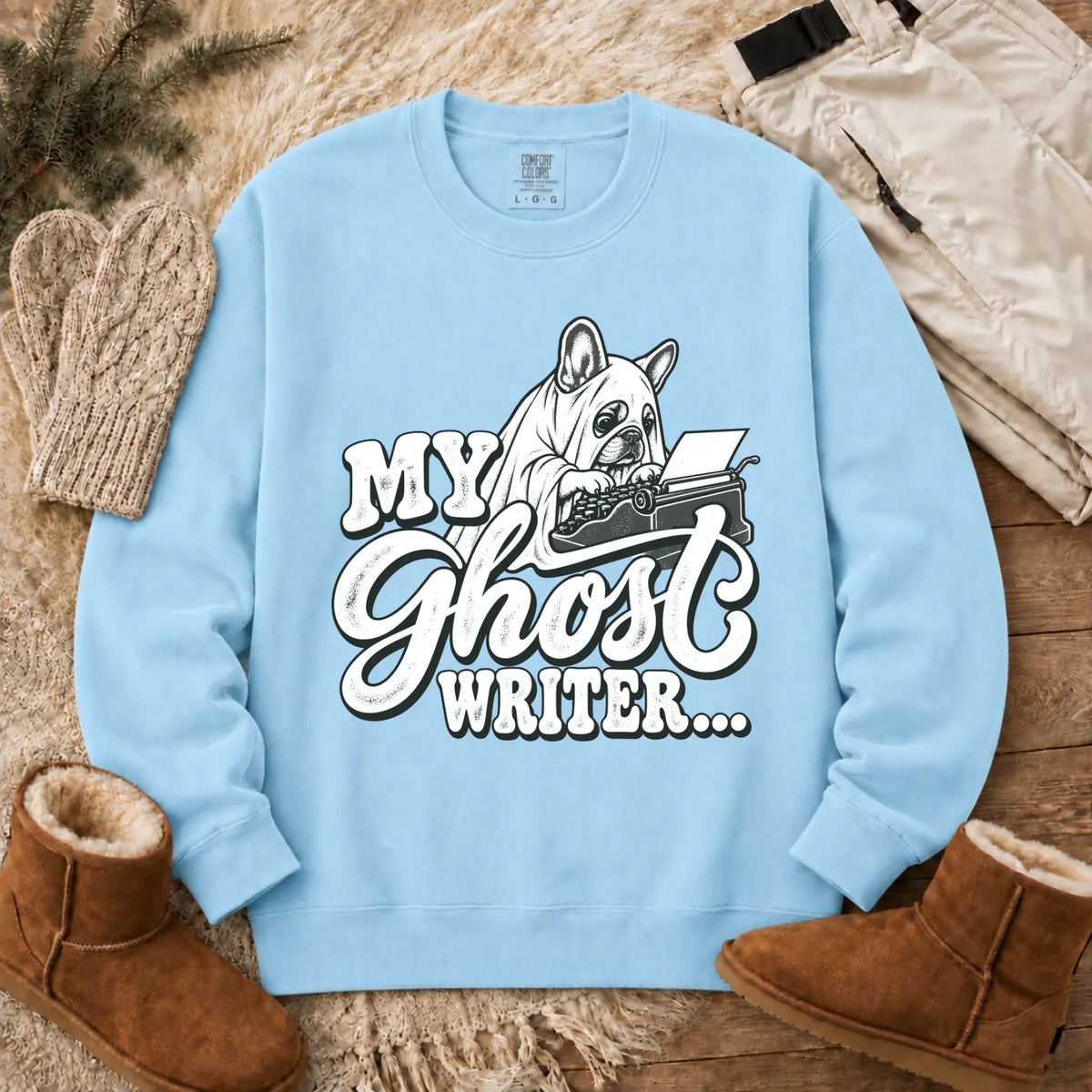 Frenchie Ghost Writer Halloween Unisex Sweatshirt Chambray