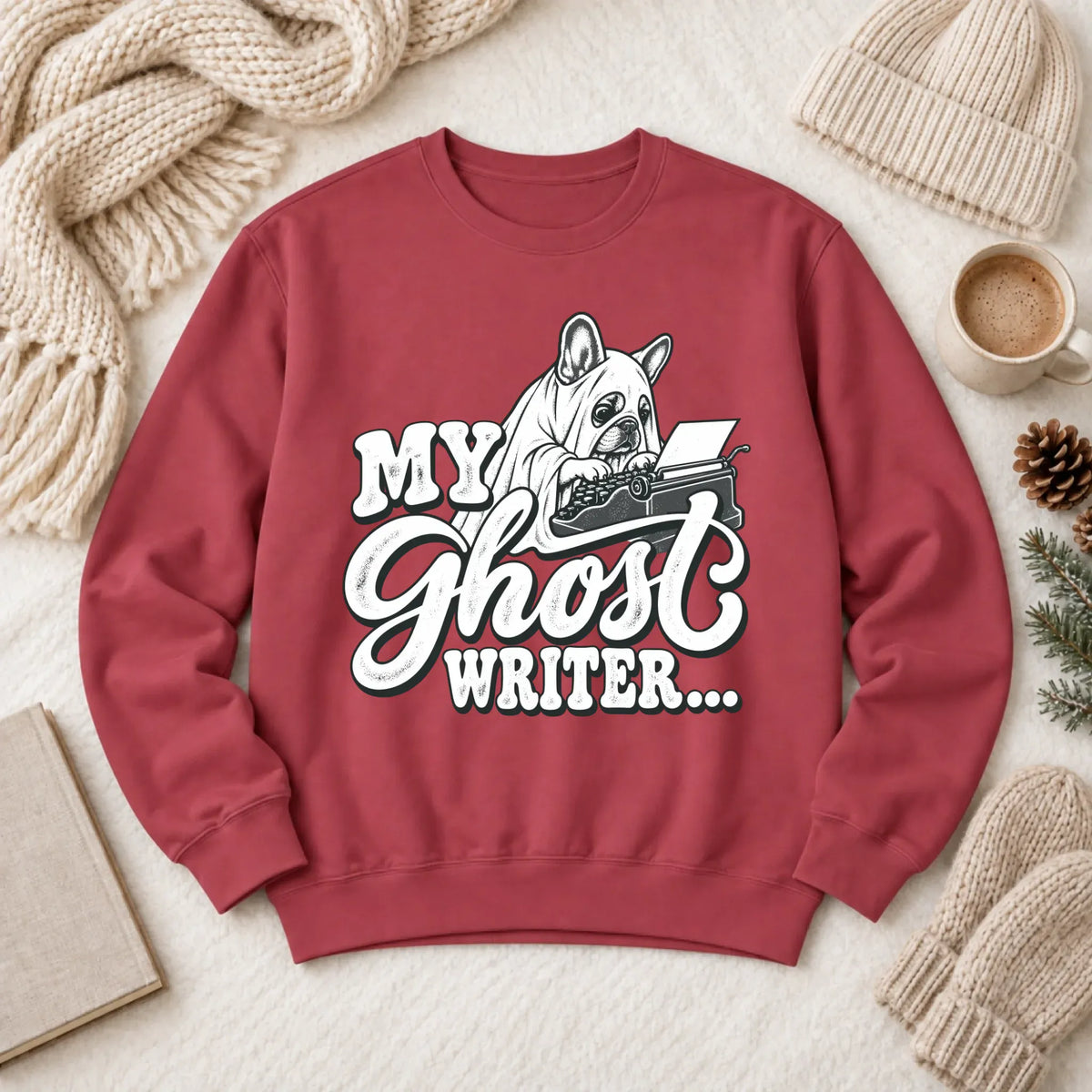 Frenchie Ghost Writer Halloween Unisex Sweatshirt Crimson