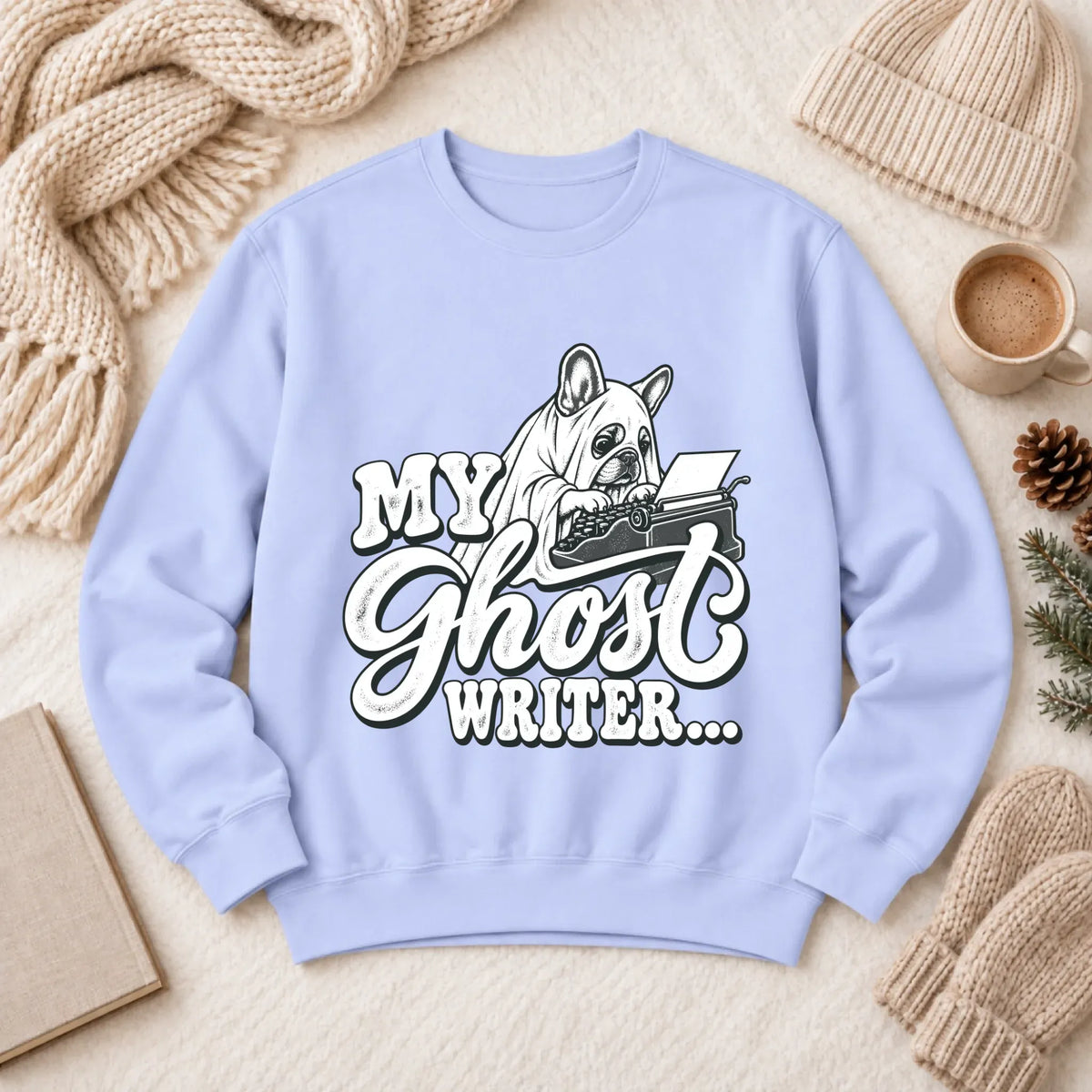 Frenchie Ghost Writer Halloween Unisex Sweatshirt Hydrangea