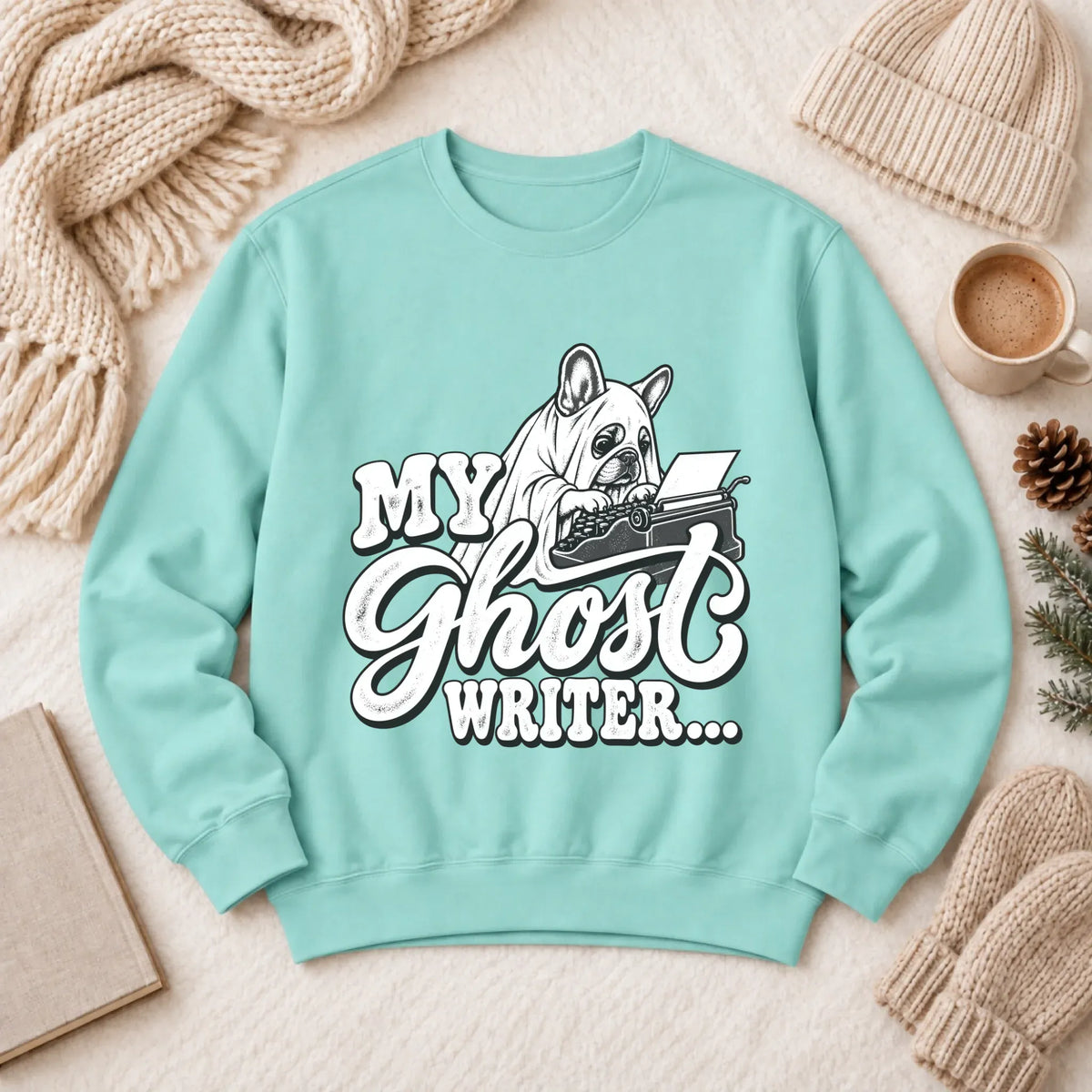 Frenchie Ghost Writer Halloween Unisex Sweatshirt Chalky Mint