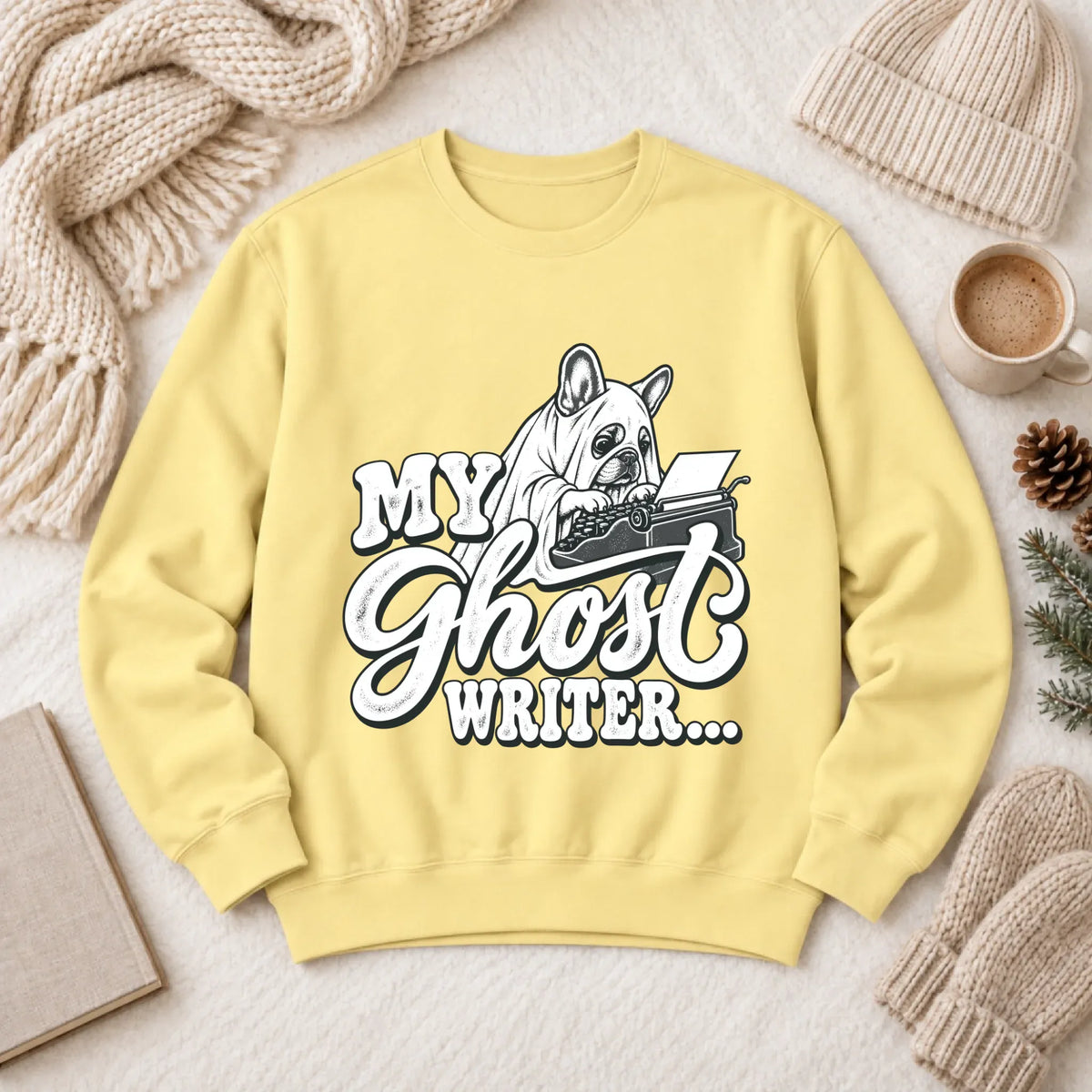 Frenchie Ghost Writer Halloween Unisex Sweatshirt Butter