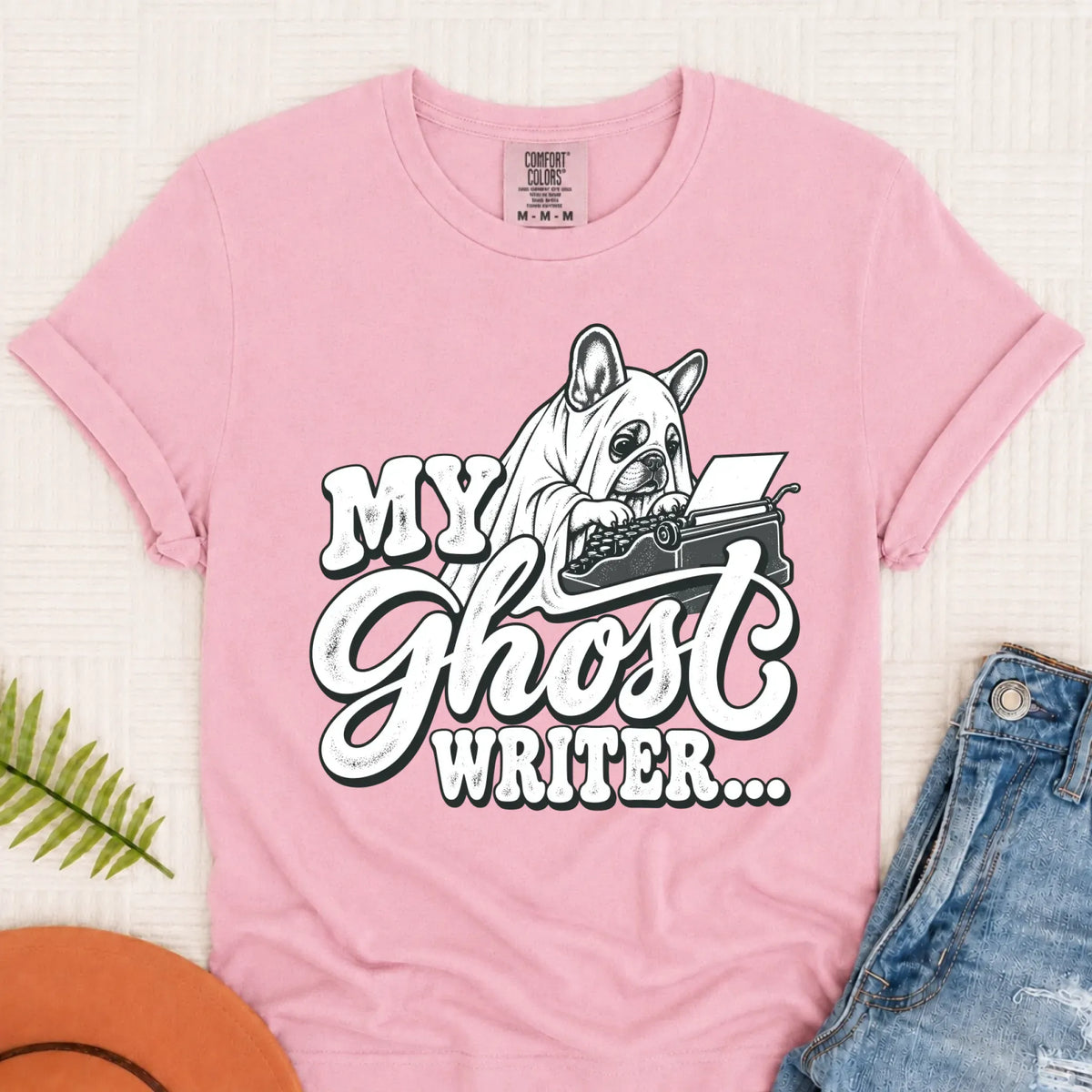 Frenchie Ghost Writer Halloween Unisex Tshirt Blossom