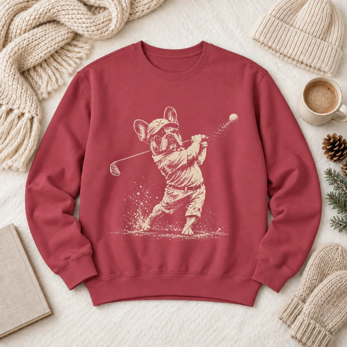 Frenchie Golfing Golfer Unisex Sweatshirt Crimson
