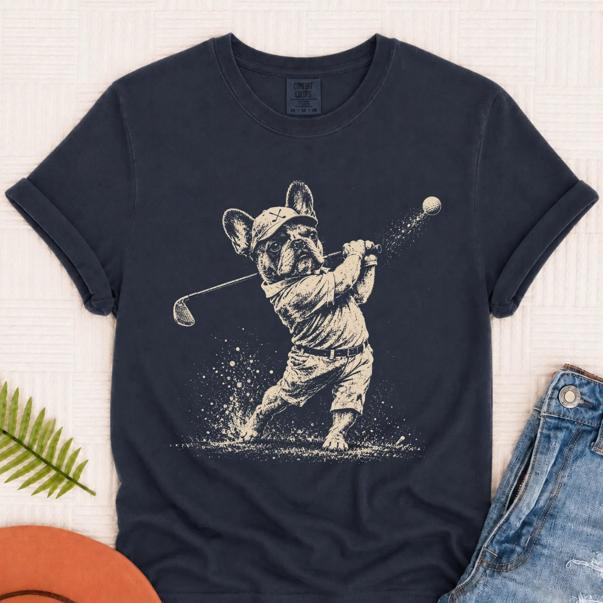 Frenchie Golfing Golfer Unisex TShirt Navy
