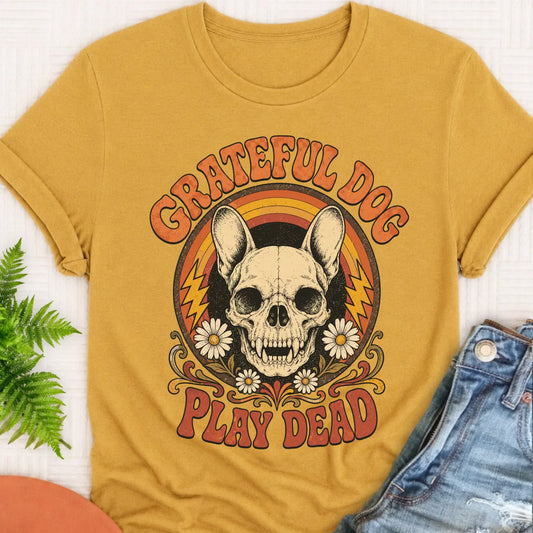 Frenchie Grateful Dog Concert Unisex Tshirt Mustard