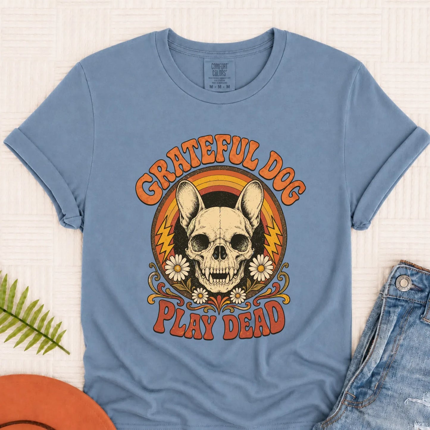 Frenchie Grateful Dog Concert Unisex Tshirt Blue Jean