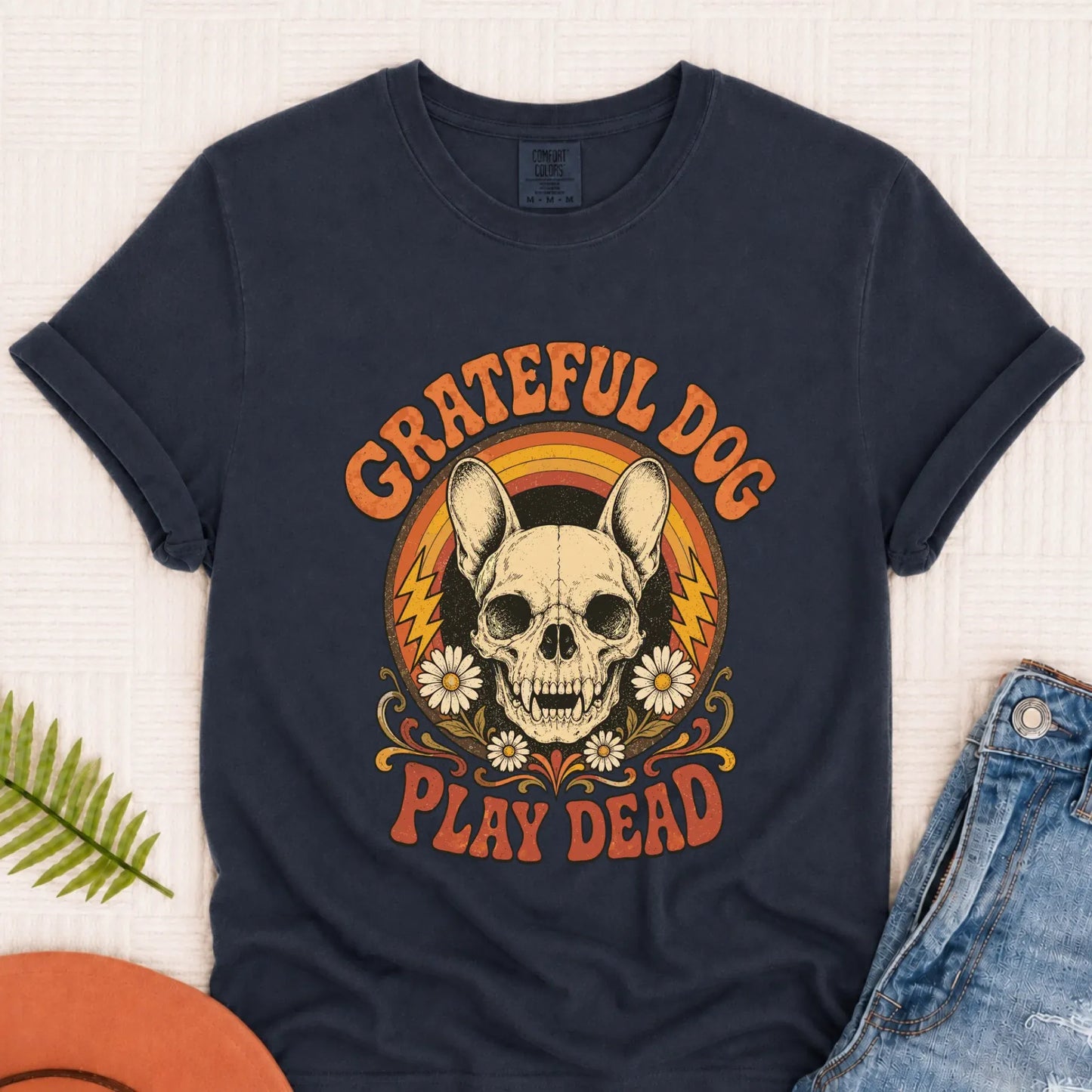 Frenchie Grateful Dog Concert Unisex Tshirt Navy