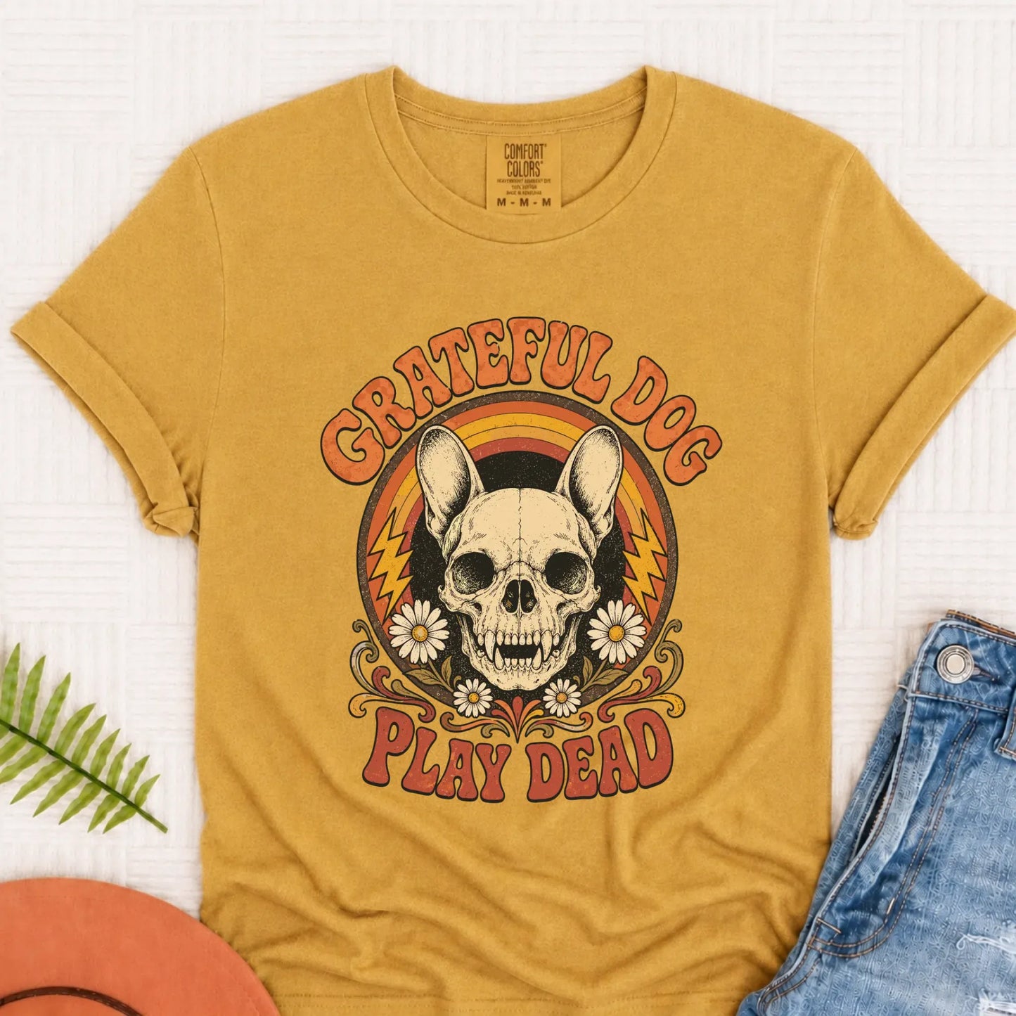Frenchie Grateful Dog Concert Unisex Tshirt Mustard