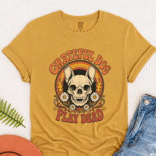 Frenchie Grateful Dog Concert Unisex Tshirt Mustard