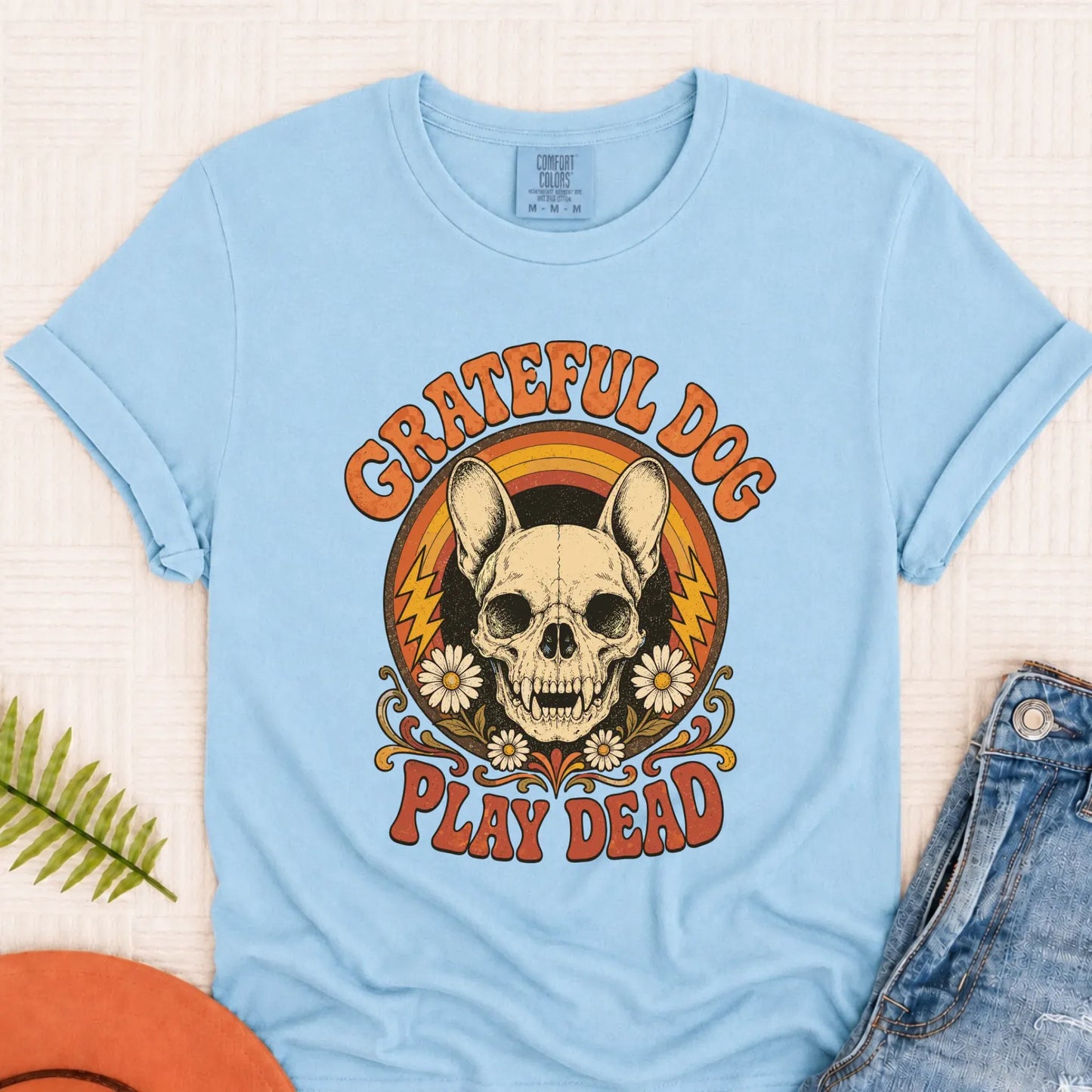 Frenchie Grateful Dog Concert Unisex Tshirt Chambray