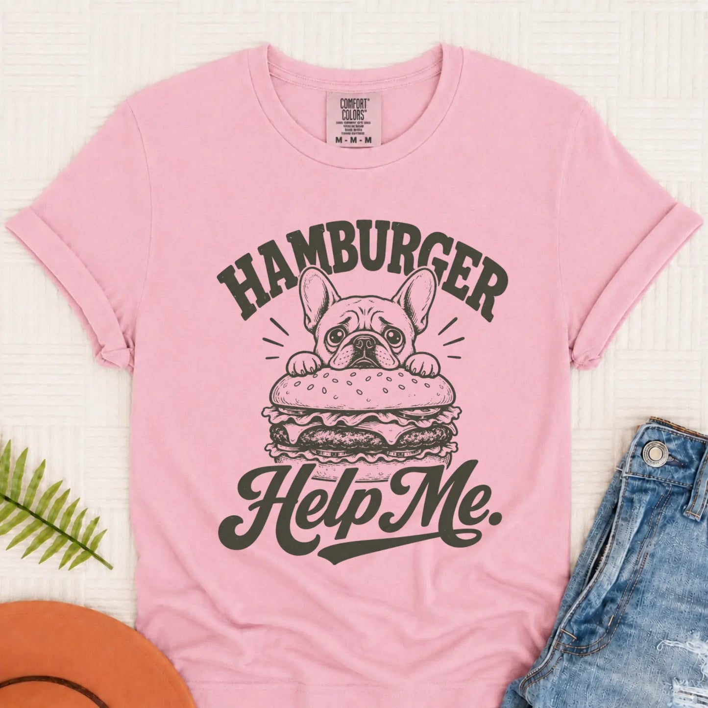 Frenchie Grill Hamburger Help Me Unisex Tshirt Blossom