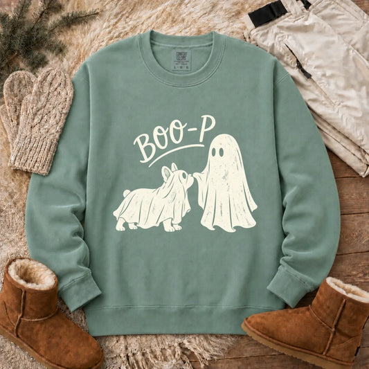 Sweatshirt Light Green / S Frenchie Halloween Boop Ghost Dog Unisex Sweatshirt