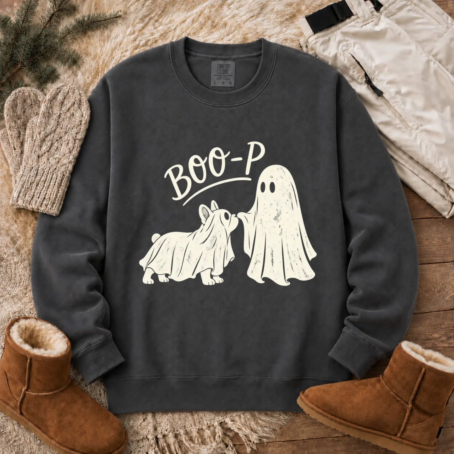 Sweatshirt Pepper / S Frenchie Halloween Boop Ghost Dog Unisex Sweatshirt