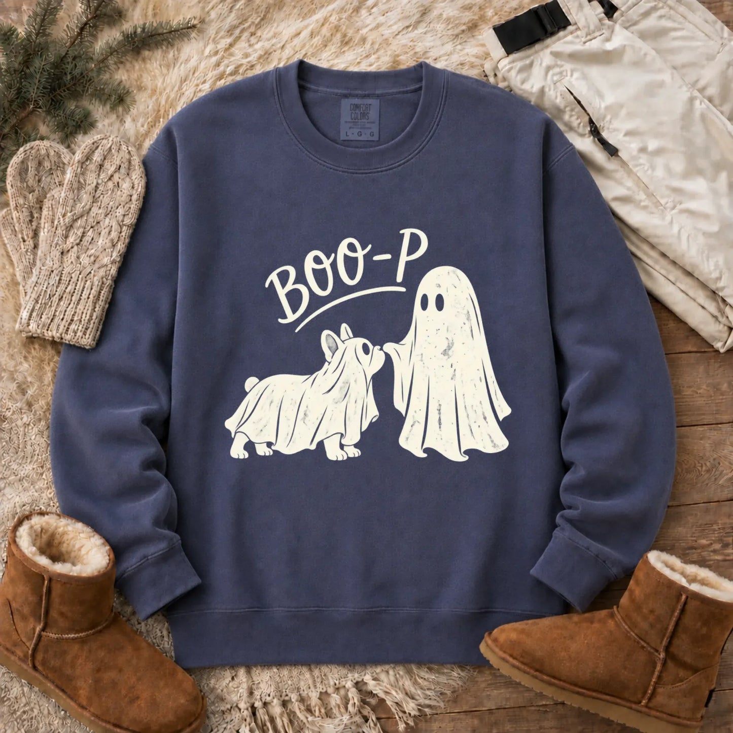 Sweatshirt Denim / S Frenchie Halloween Boop Ghost Dog Unisex Sweatshirt