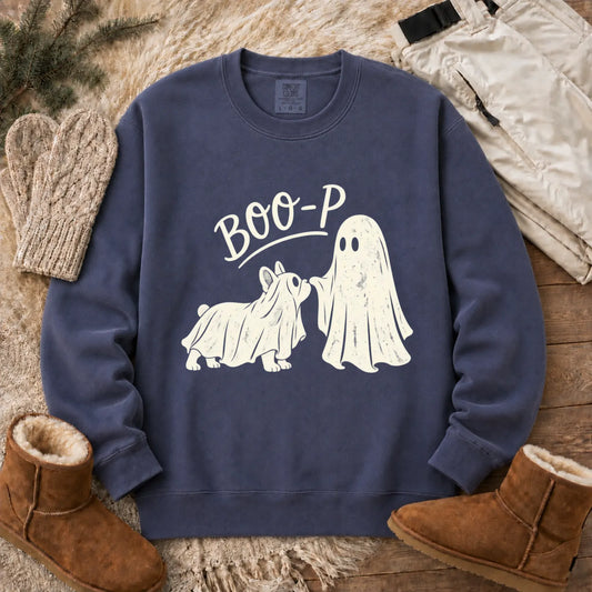 Sweatshirt Denim / S Frenchie Halloween Boop Ghost Dog Unisex Sweatshirt
