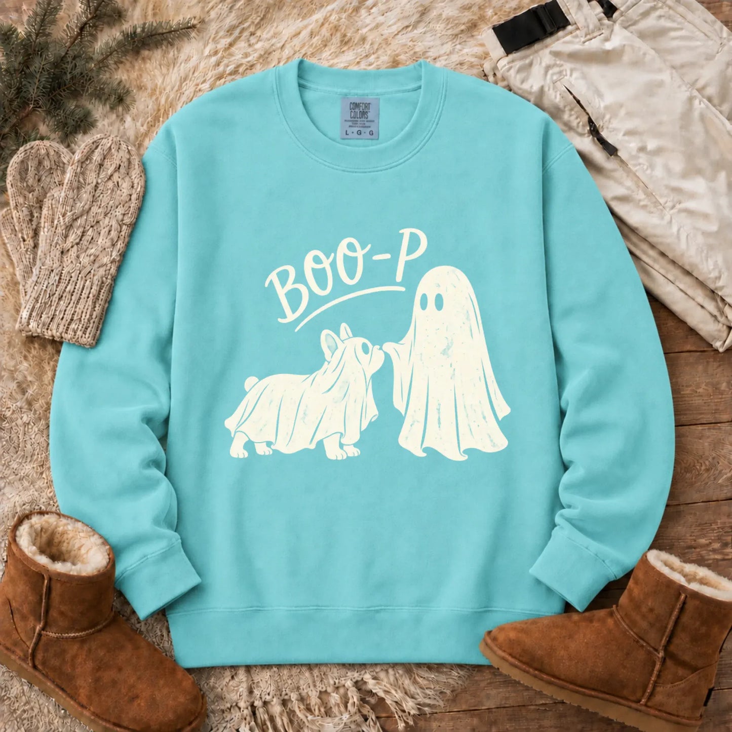 Sweatshirt Chalky Mint / S Frenchie Halloween Boop Ghost Dog Unisex Sweatshirt