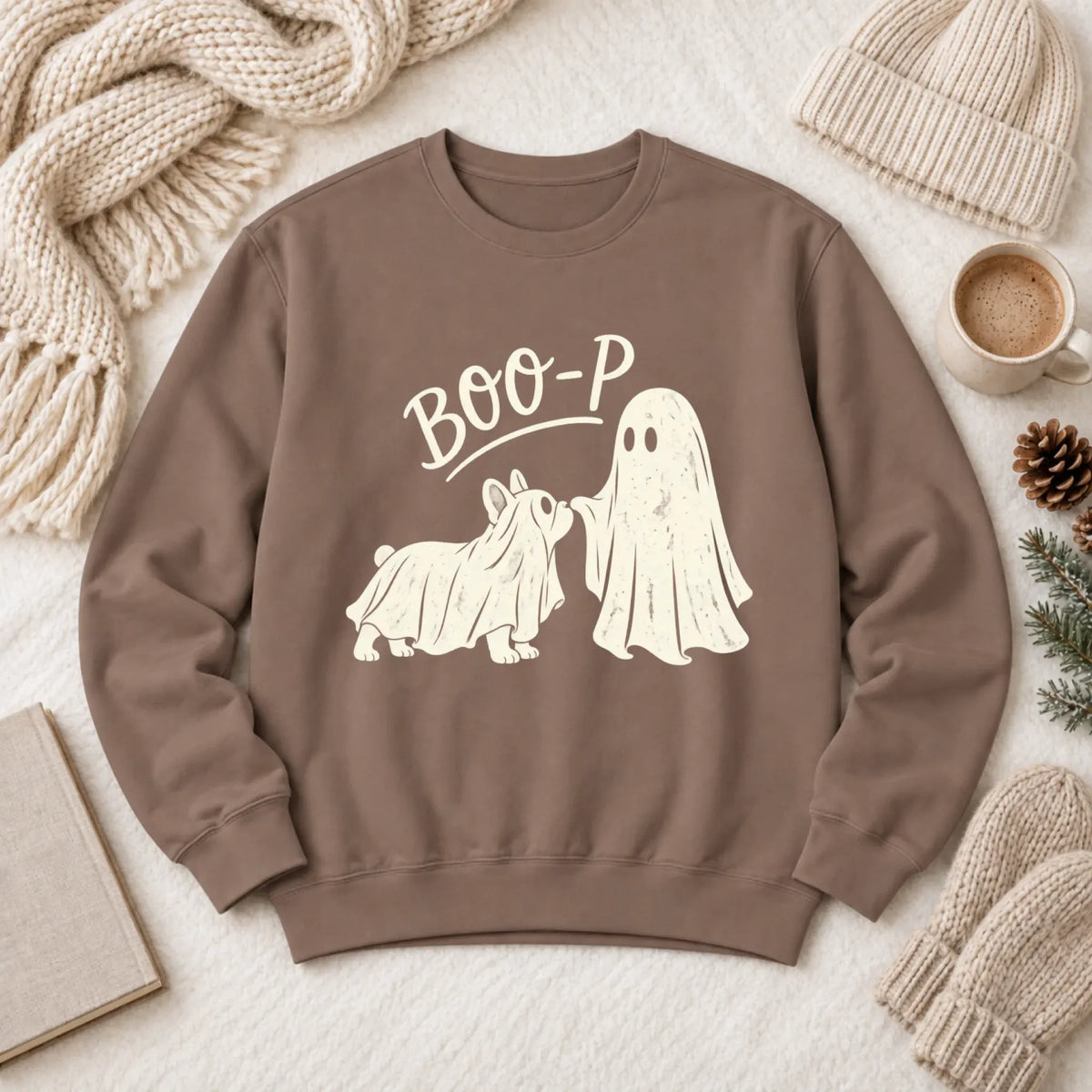 Frenchie Halloween Boop Ghost Dog Unisex Sweatshirt Espresso