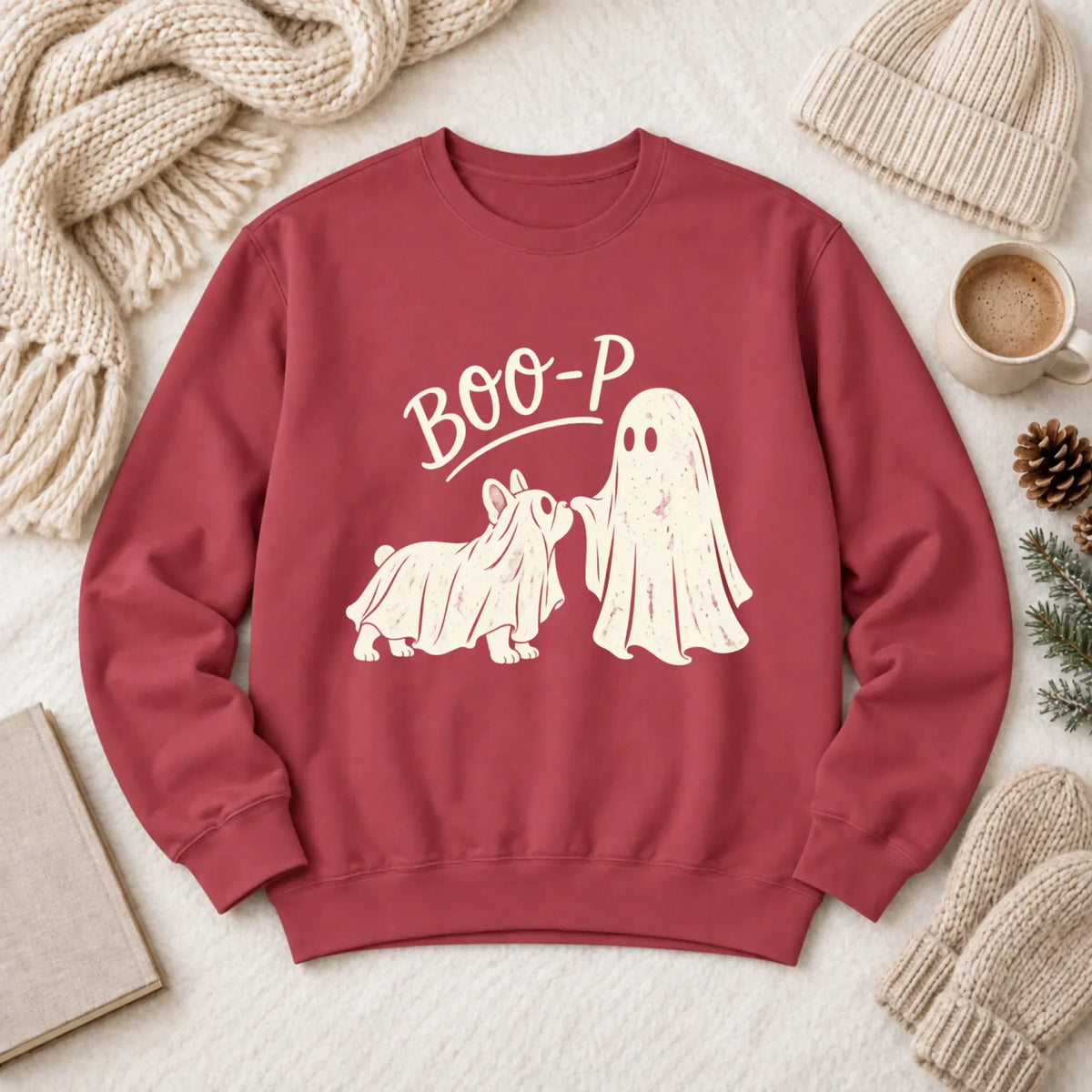 Frenchie Halloween Boop Ghost Dog Unisex Sweatshirt Crimson
