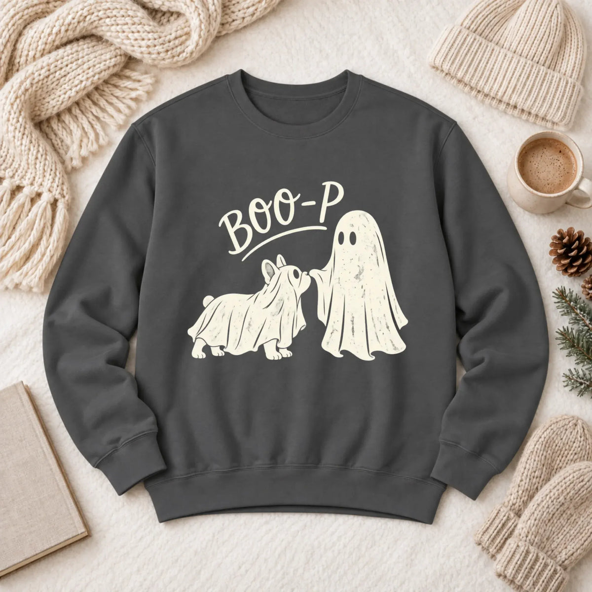 Frenchie Halloween Boop Ghost Dog Unisex Sweatshirt Pepper