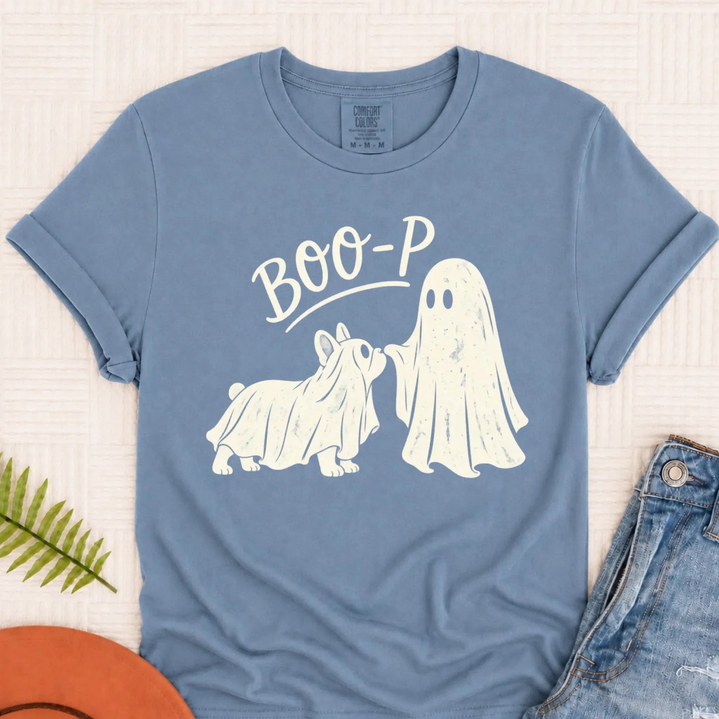 T-Shirt Blue Jean / S Frenchie Halloween Boop Ghost Dog Unisex Tshirt