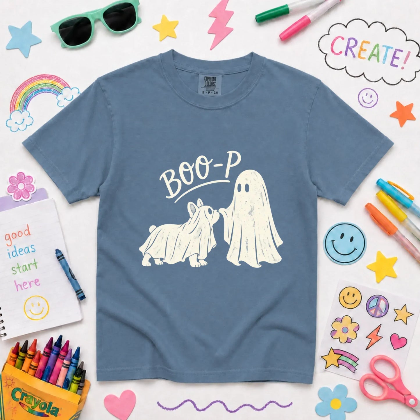 Youth Tshirt Blue Jean / XS Frenchie Halloween Boop Ghost Dog Unisex YOUTH Tshirt