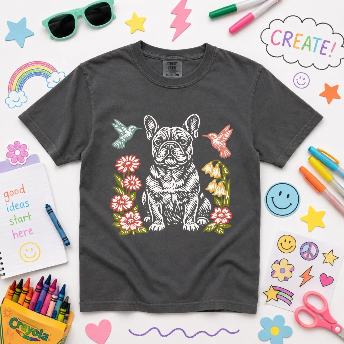 Frenchie Hummingbirds Flowers Unisex YOUTH TShirt NEW Youth Midweight Tee Pepper