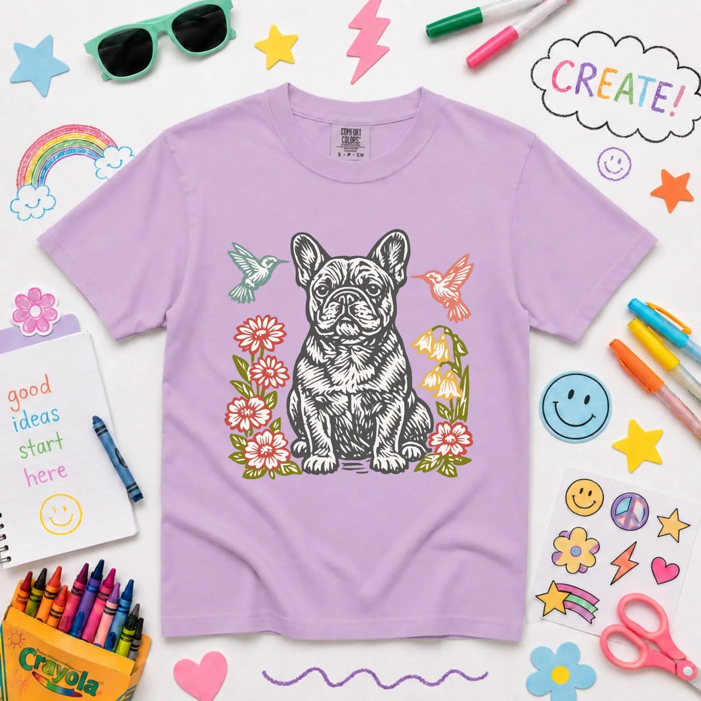 Frenchie Hummingbirds Flowers Unisex YOUTH TShirt NEW Youth Midweight Tee Orchid
