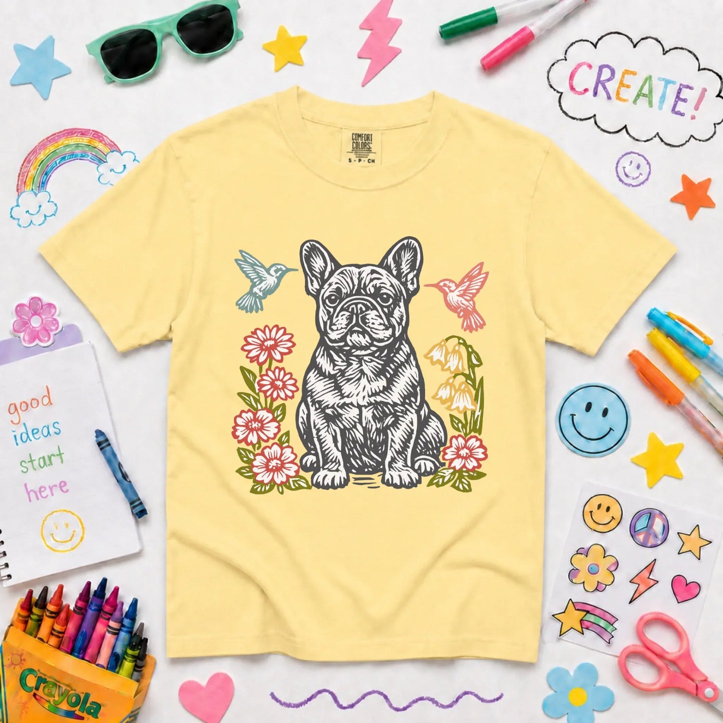 Frenchie Hummingbirds Flowers Unisex YOUTH TShirt NEW Youth Midweight Tee Butter