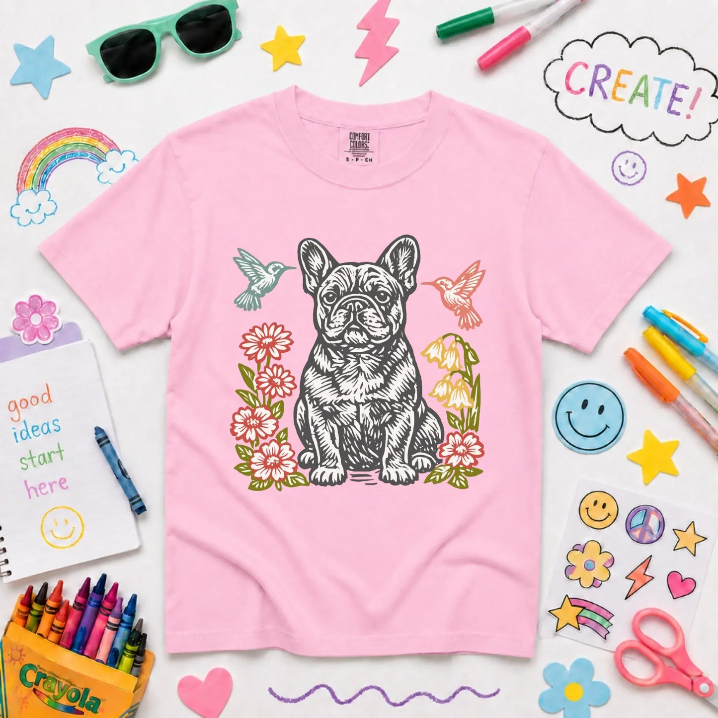 Frenchie Hummingbirds Flowers Unisex YOUTH TShirt NEW Youth Midweight Tee Blossom