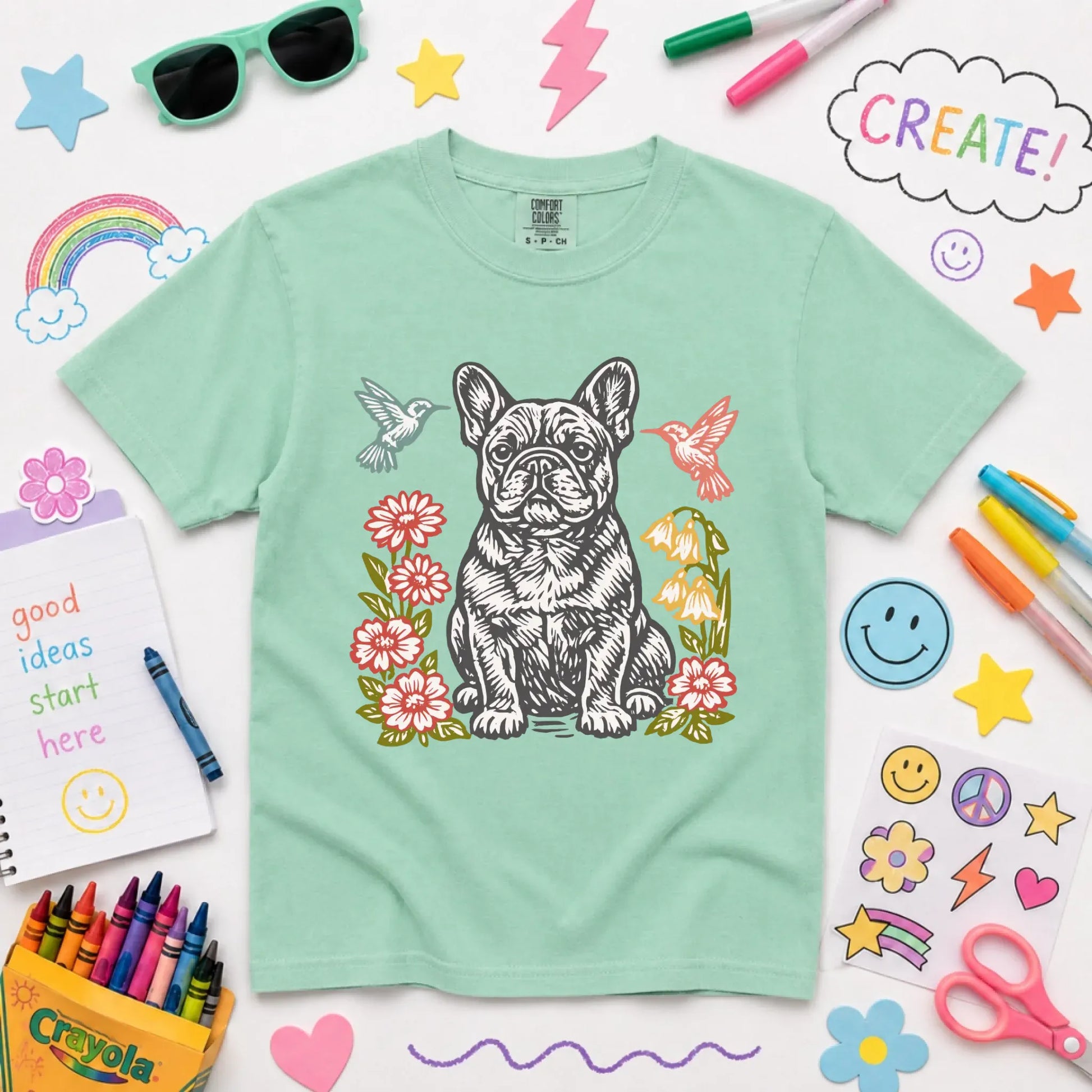 Frenchie Hummingbirds Flowers Unisex YOUTH TShirt NEW Youth Midweight Tee Island Reef