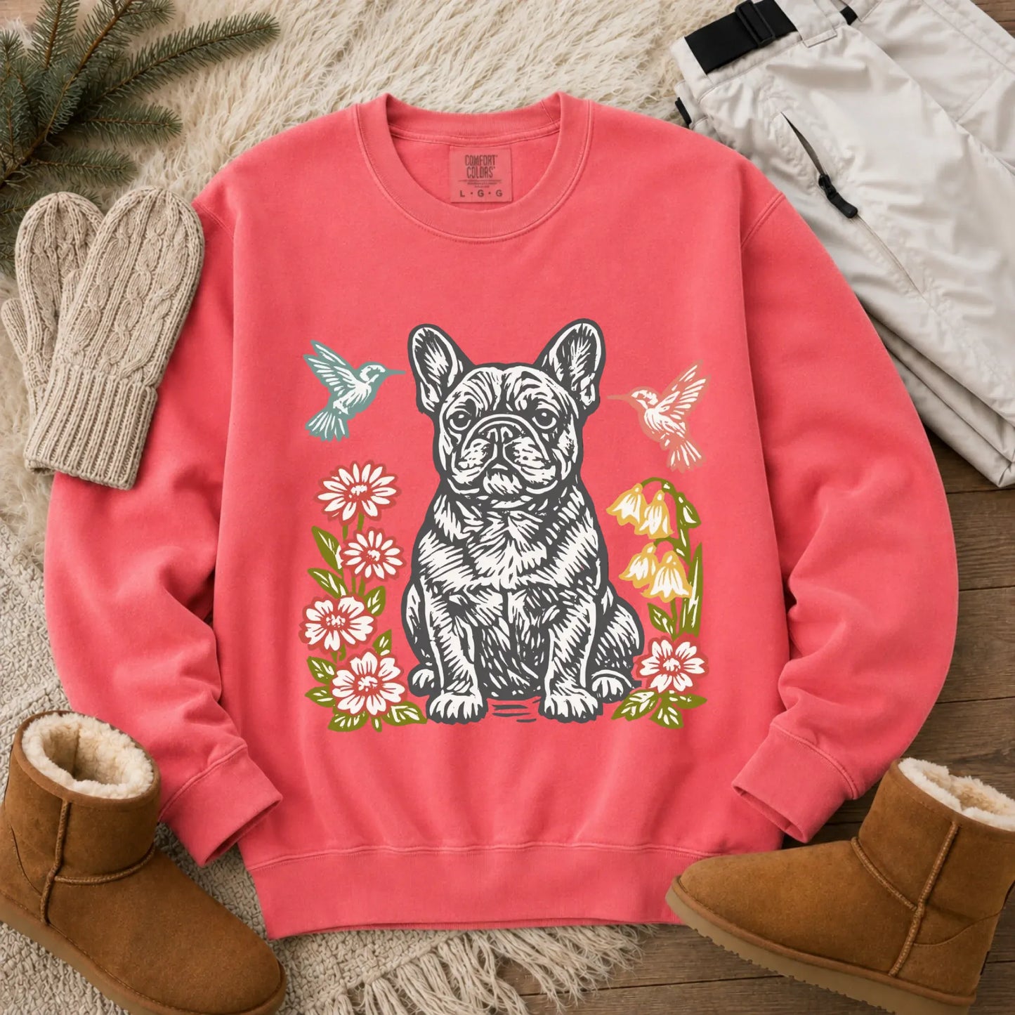 Frenchie Hummingbirds Garden Unisex Sweatshirt Watermelon